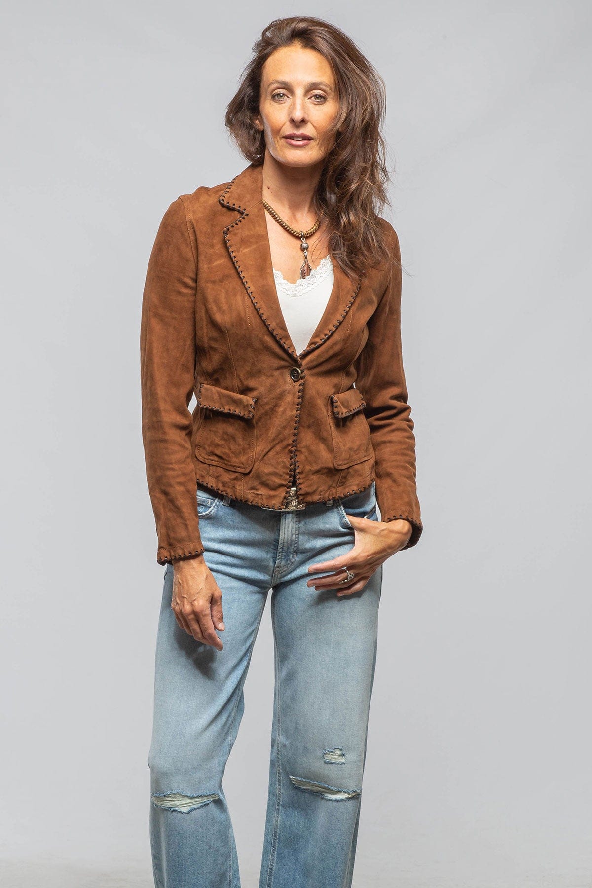 Remuda Suede Whipstich Blazer In Cognac - AXEL'S