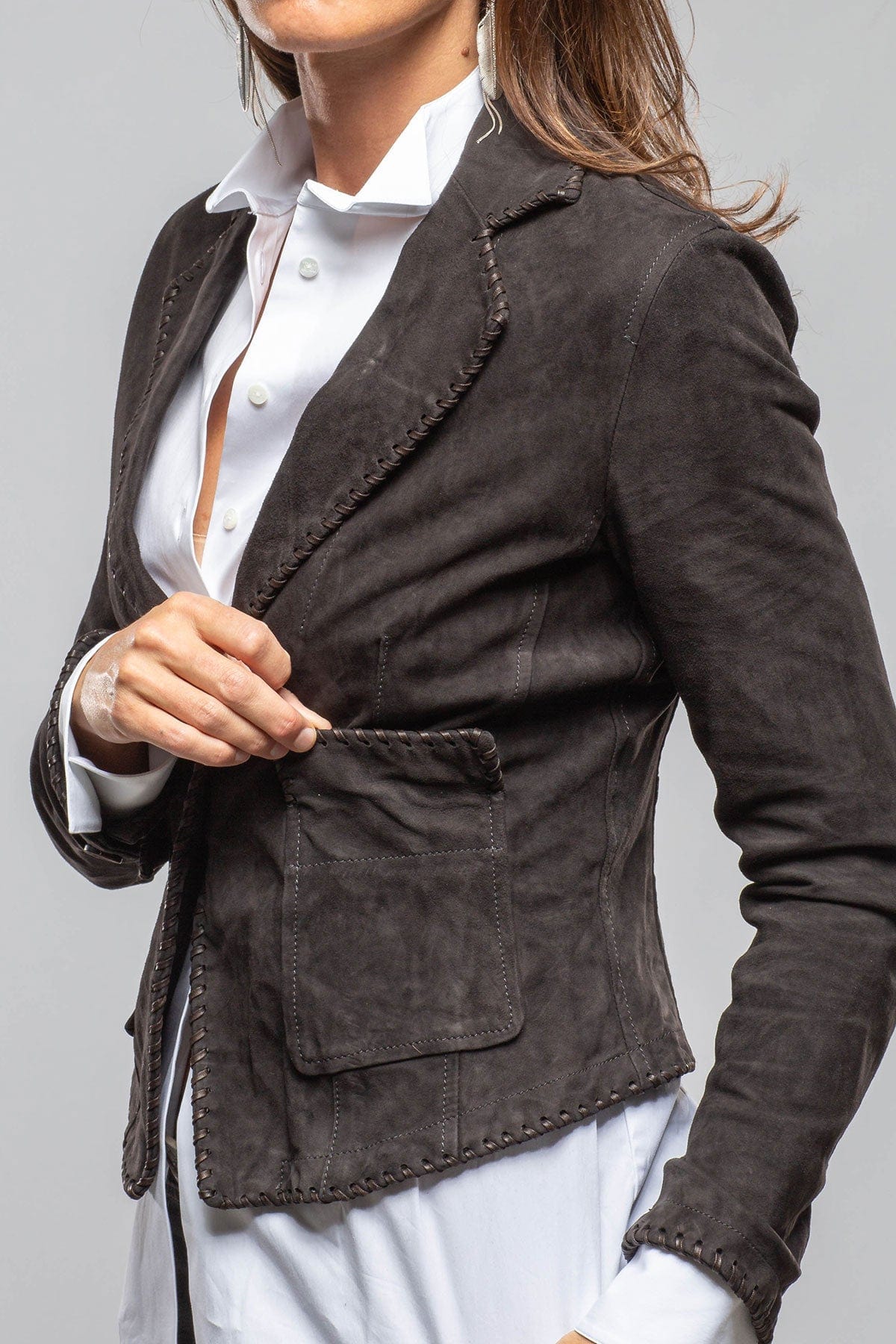 Remuda Suede Whipstich Blazer In Black - AXEL'S