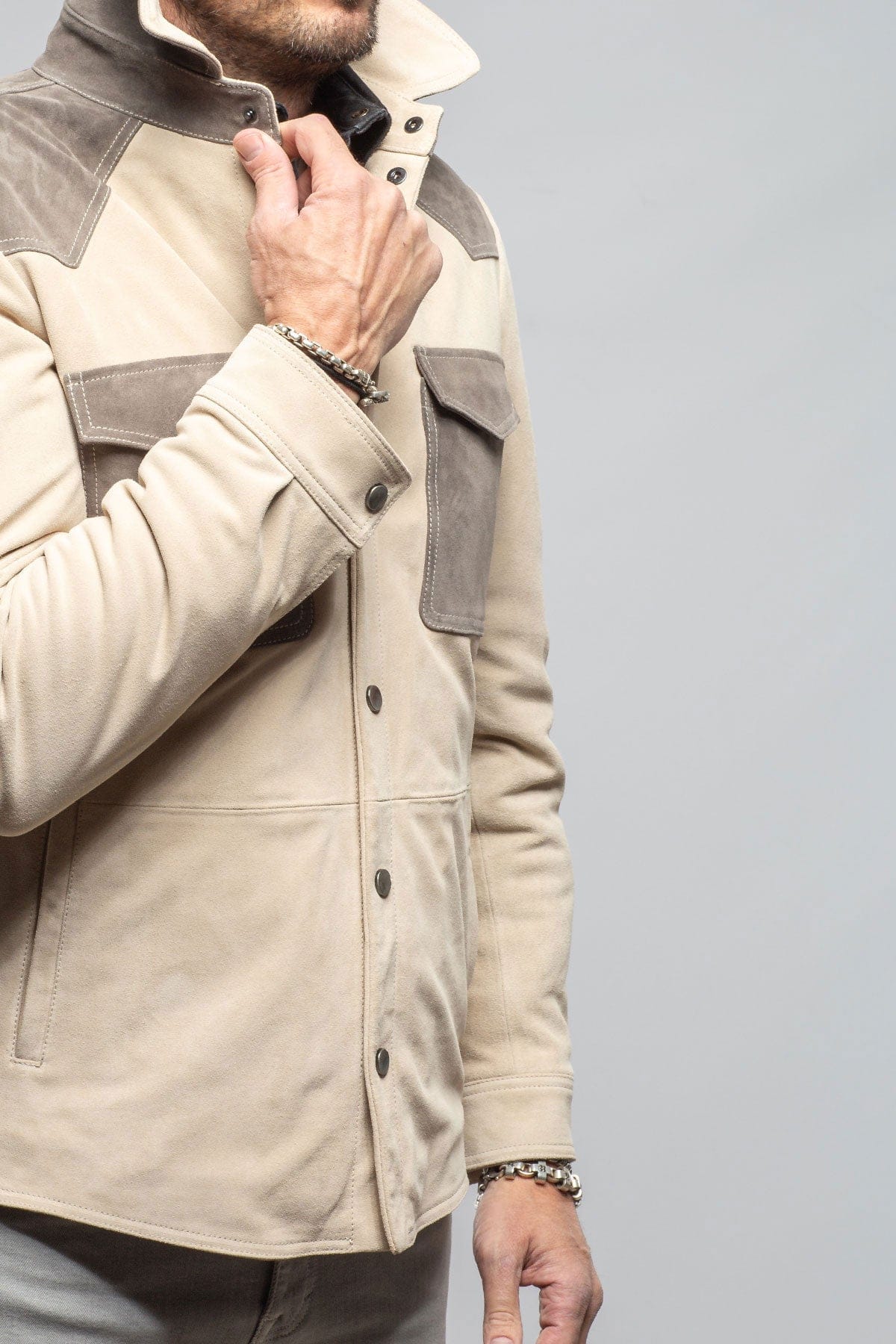 Axel's Stil Aimone Colorblock Suede Shirt Jacket Mens - Outerwear - Leather