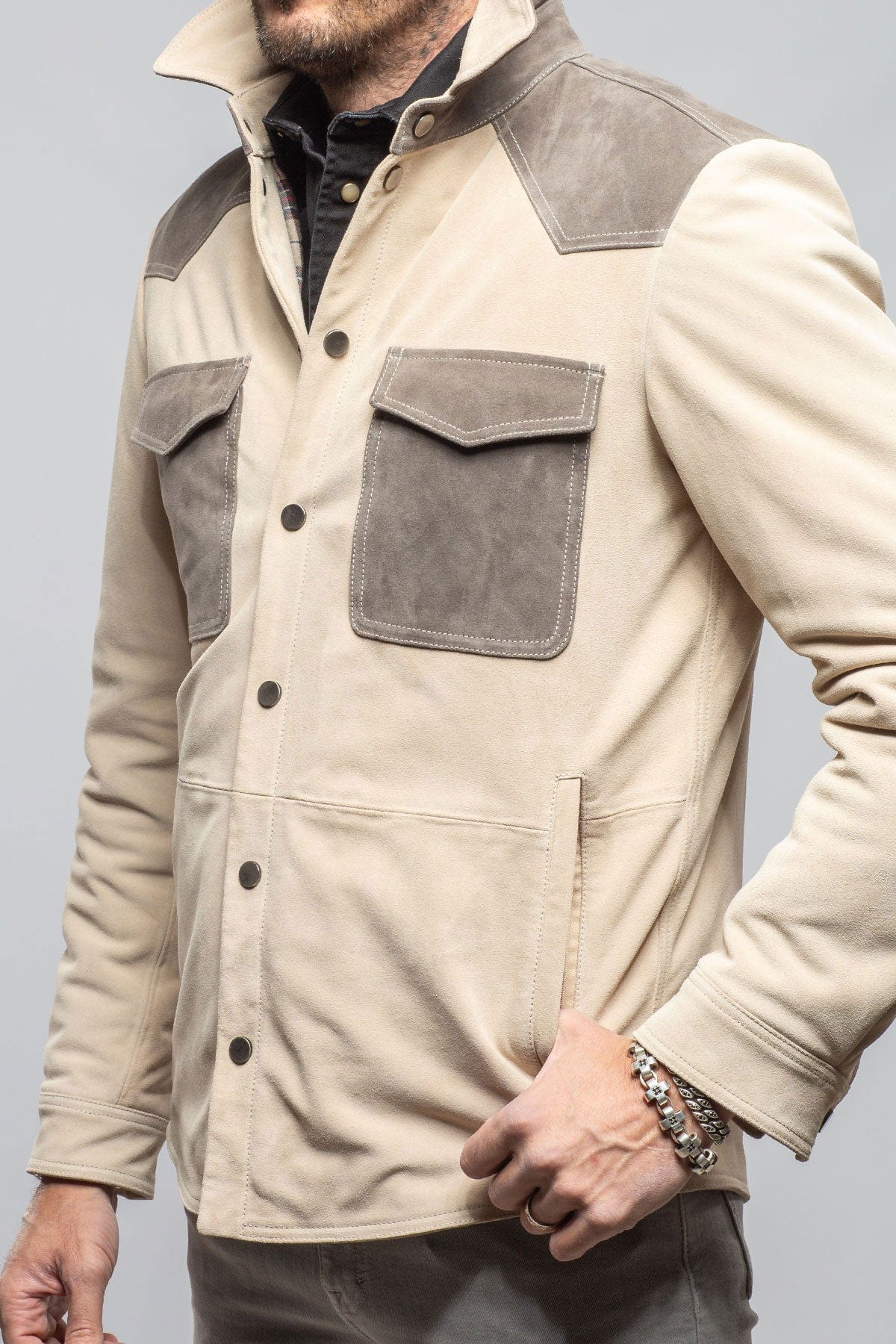 Axel's Stil Aimone Colorblock Suede Shirt Jacket Mens - Outerwear - Leather