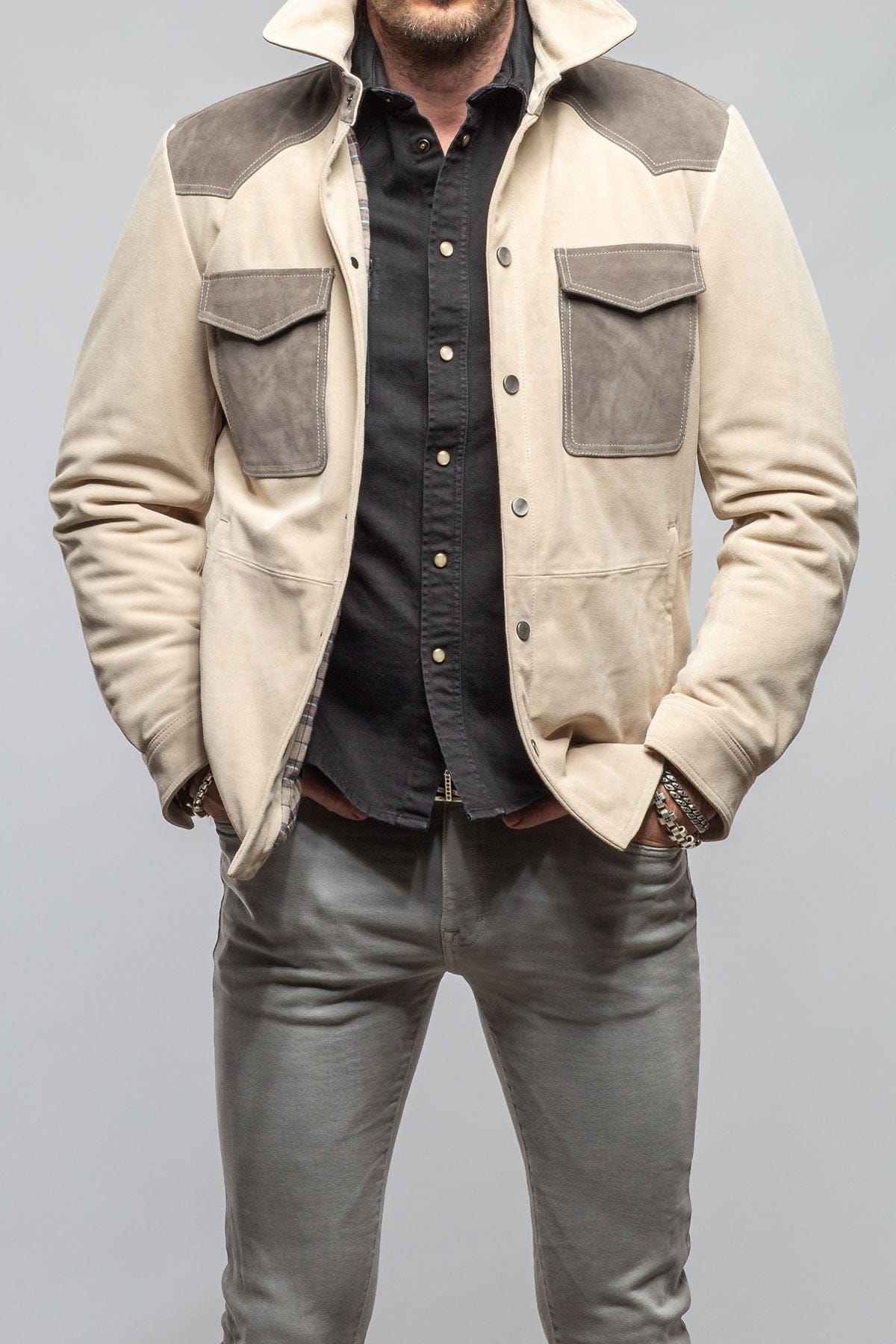 Aimone Colorblock Suede Shirt Jacket - AXEL'S