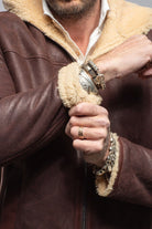 Axel's Stil Alfeo Rustico Hooded Shearling In Burgundy Mens - Outerwear - Shearling