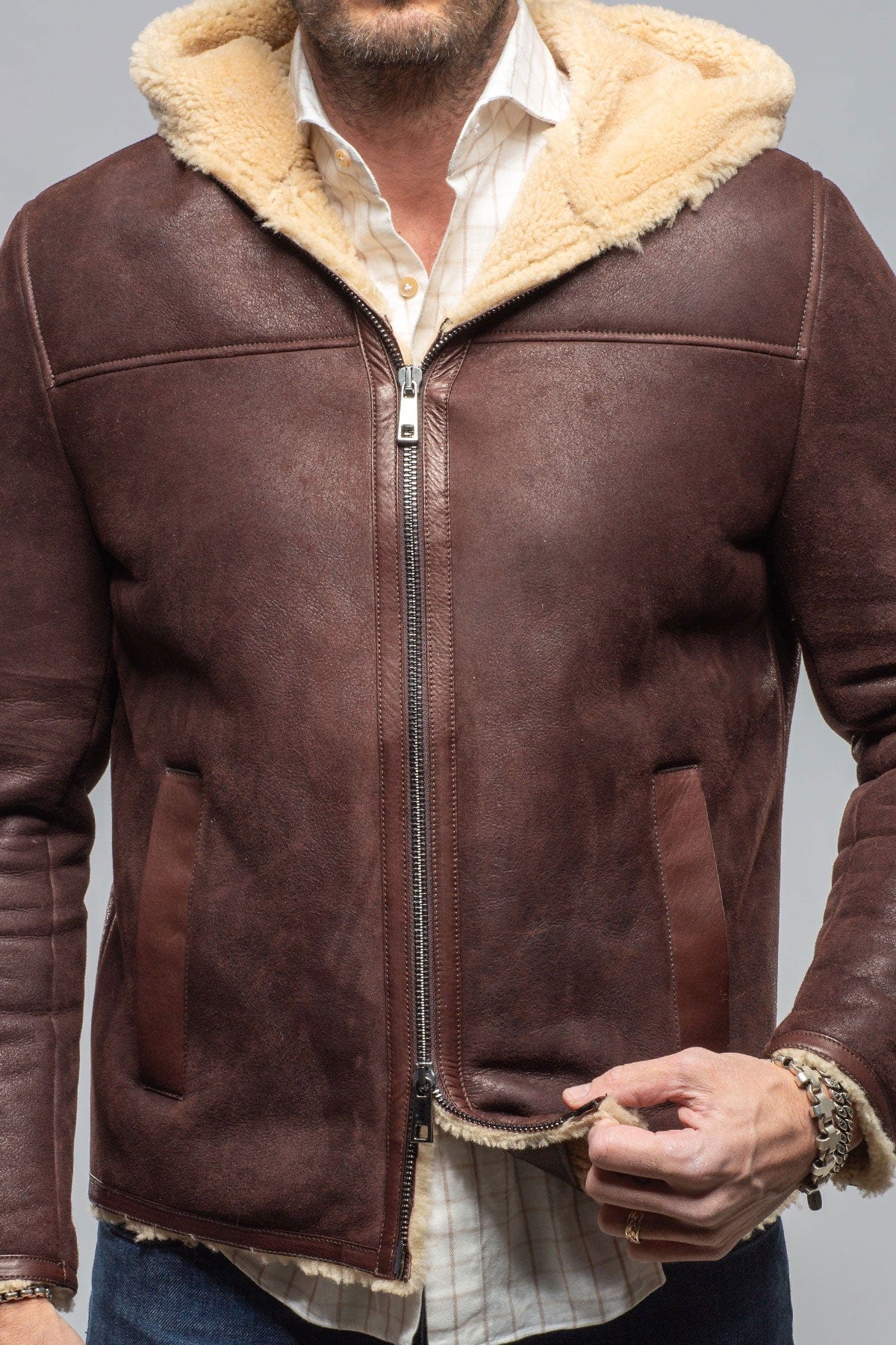 Axel's Stil Alfeo Rustico Hooded Shearling In Burgundy Mens - Outerwear - Shearling