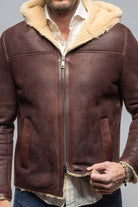 Axel's Stil Alfeo Rustico Hooded Shearling In Burgundy Mens - Outerwear - Shearling