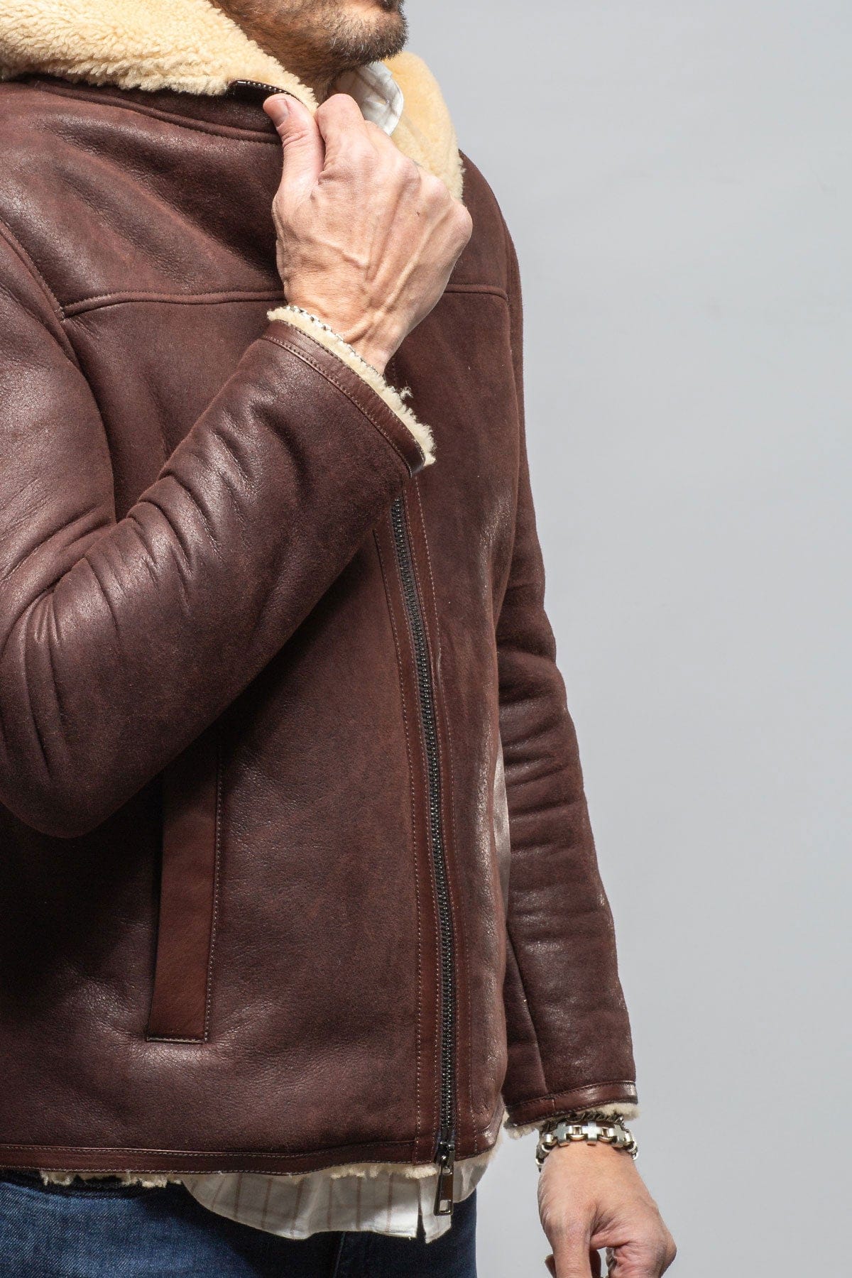 Axel's Stil Alfeo Rustico Hooded Shearling In Burgundy Mens - Outerwear - Shearling
