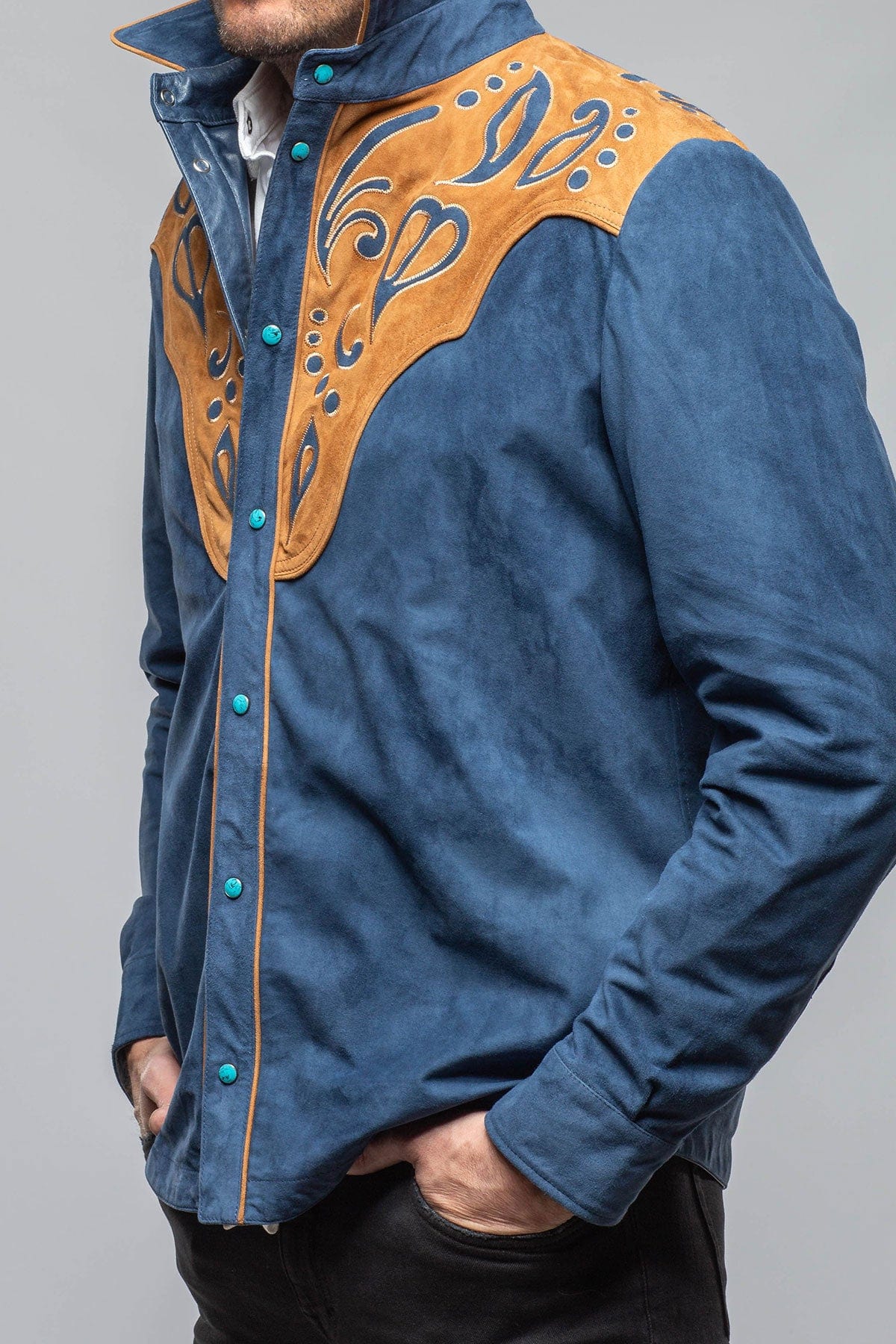 Corzo Western Suede Overshirt In Blue - AXEL'S