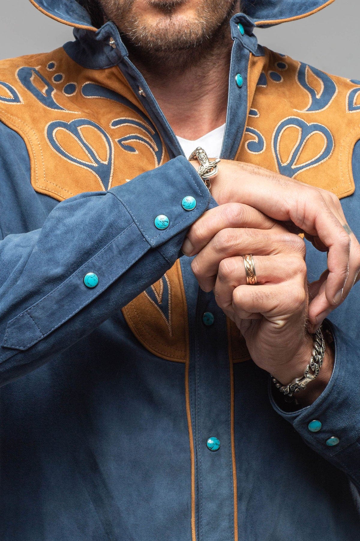 Axel's Stil Corzo Western Suede Overshirt In Blue Mens - Outerwear - Leather