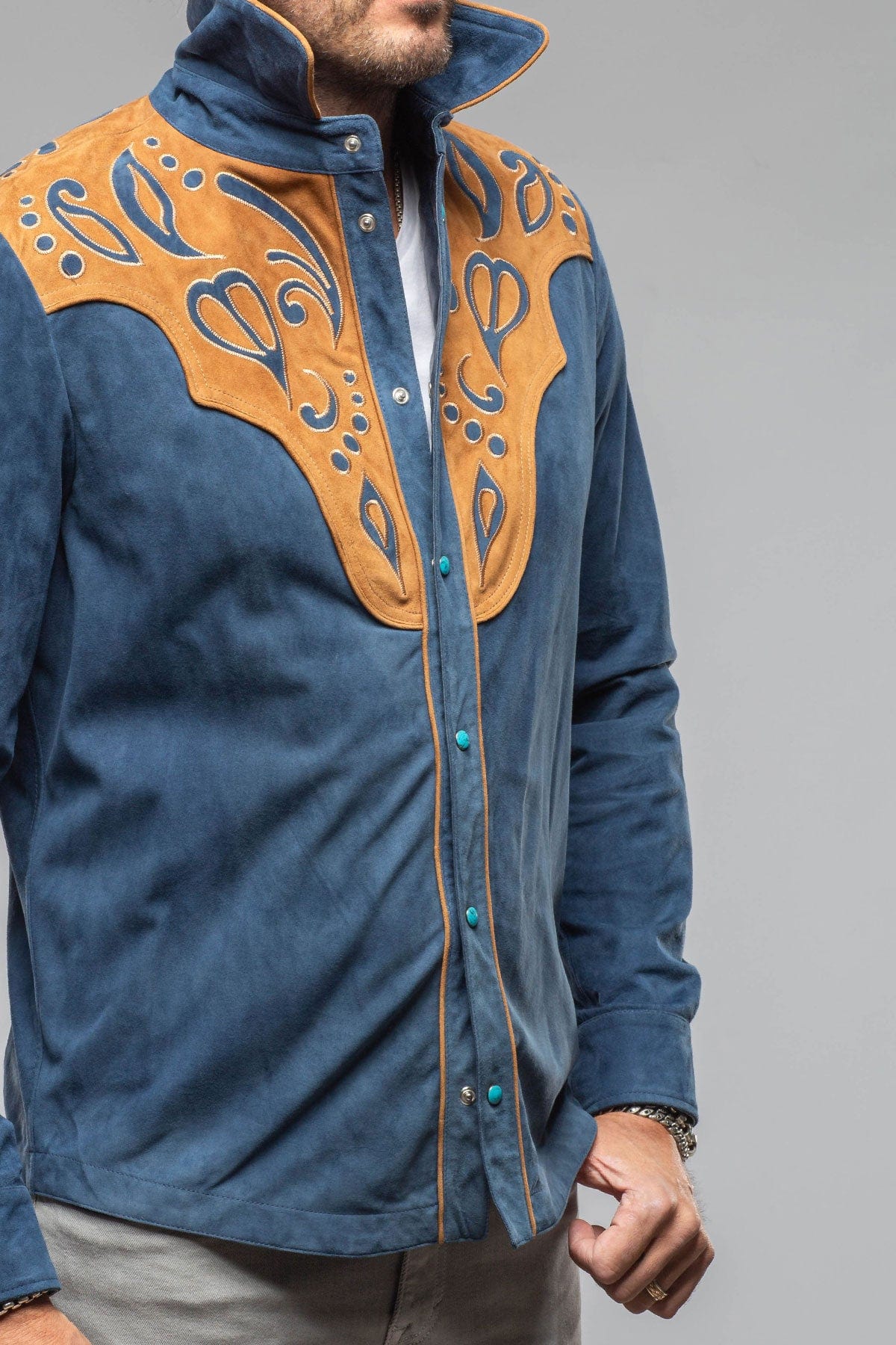 Axel's Stil Corzo Western Suede Overshirt In Blue Mens - Outerwear - Leather