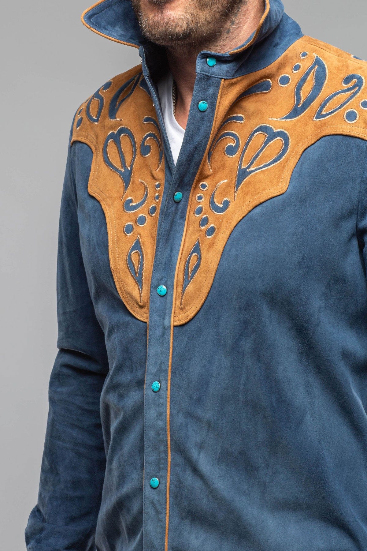 Axel's Stil Corzo Western Suede Overshirt In Blue Mens - Outerwear - Leather