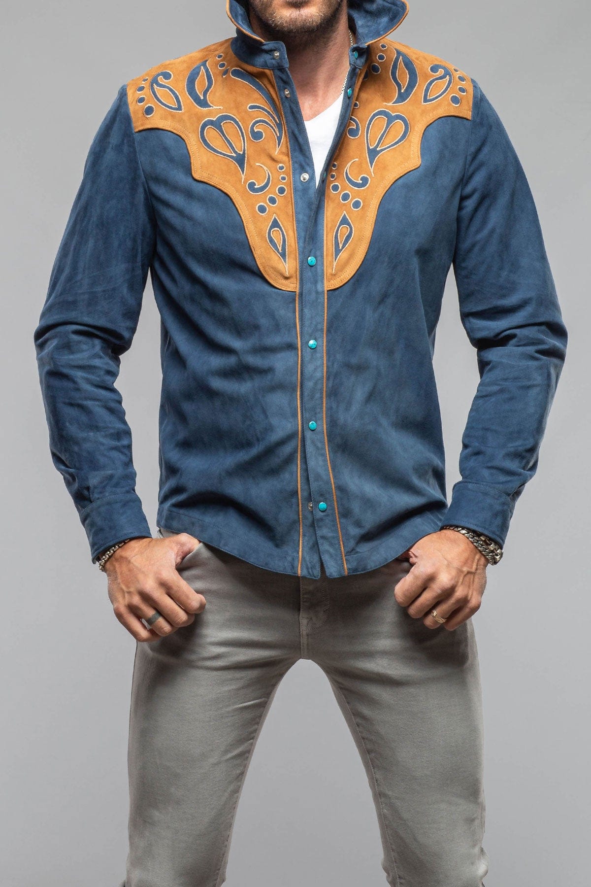 Axel's Stil Corzo Western Suede Overshirt In Blue Mens - Outerwear - Leather