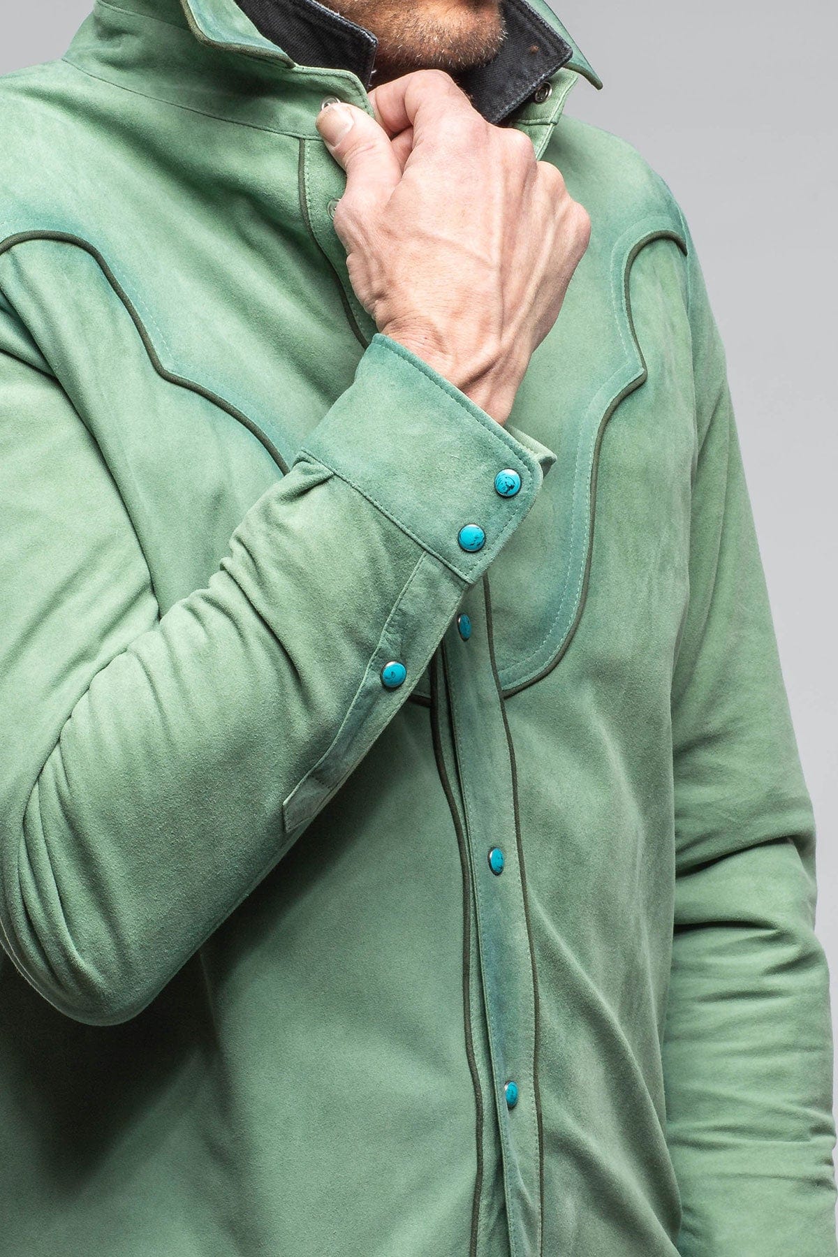 Corzo Western Suede Overshirt In Green - AXEL'S