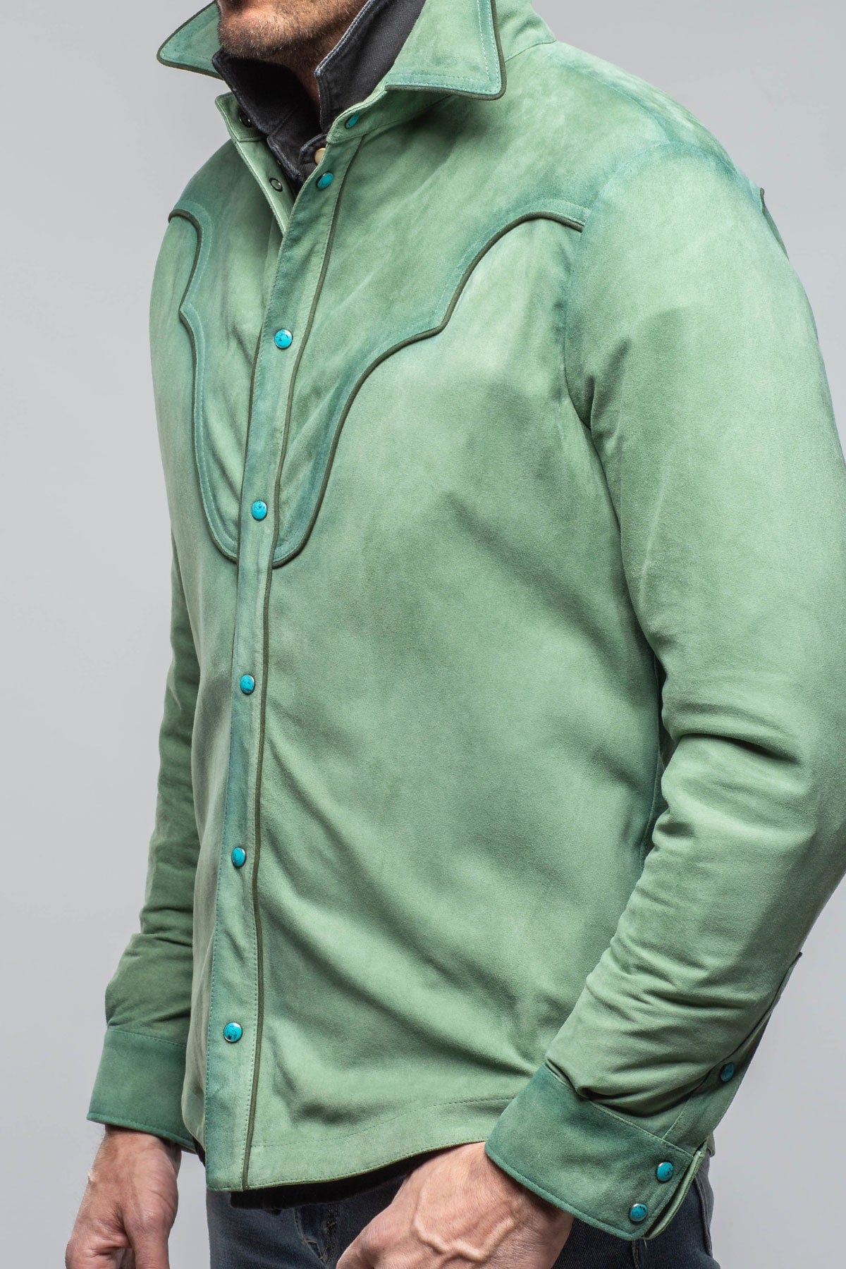 Corzo Western Suede Overshirt In Green - AXEL'S