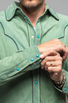 Axel's Stil Corzo Western Suede Overshirt In Green | Mens - Outerwear - Leather