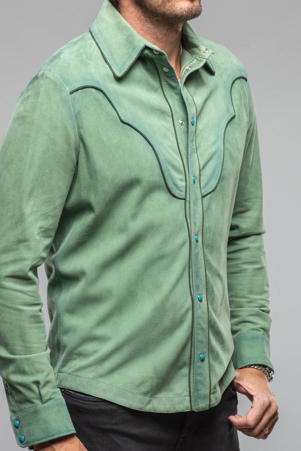 Axel's Stil Corzo Western Suede Overshirt In Green | Mens - Outerwear - Leather