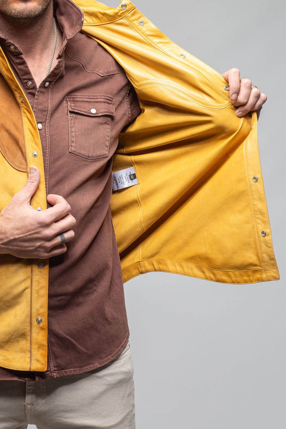 Axel's Stil Corzo Western Suede Overshirt In Yellow | Mens - Outerwear - Leather