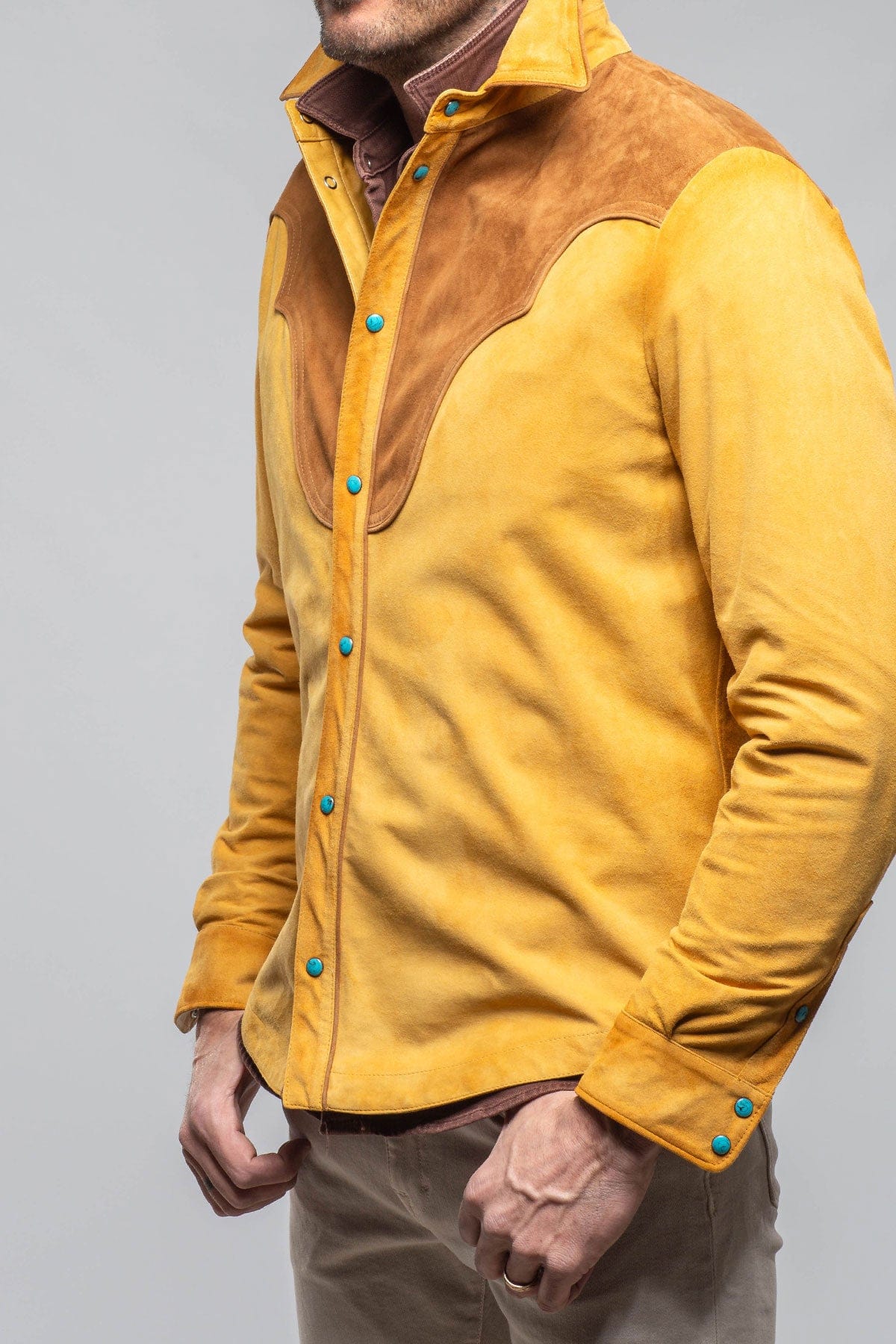 Corzo Western Suede Overshirt In Yellow - AXEL'S