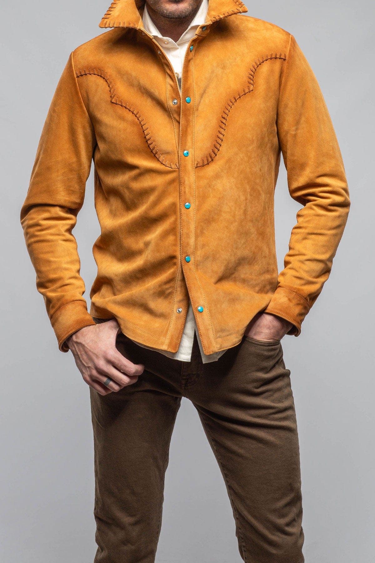 Axel's Stil Deleon Buck Stitch Suede Overshirt | Mens - Outerwear - Leather