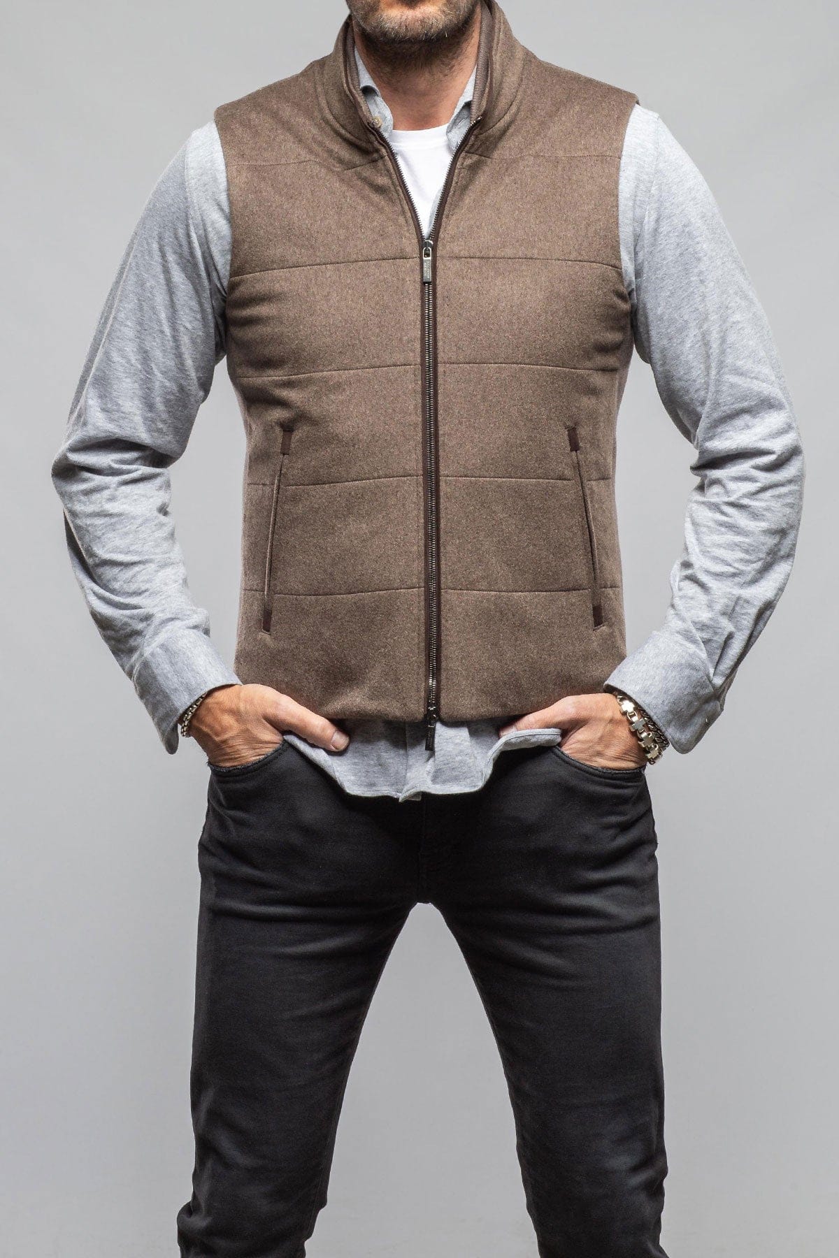 Axels-BDSR Alba Cashmere Vest In Taupe Grey Mens - Outerwear - Cloth