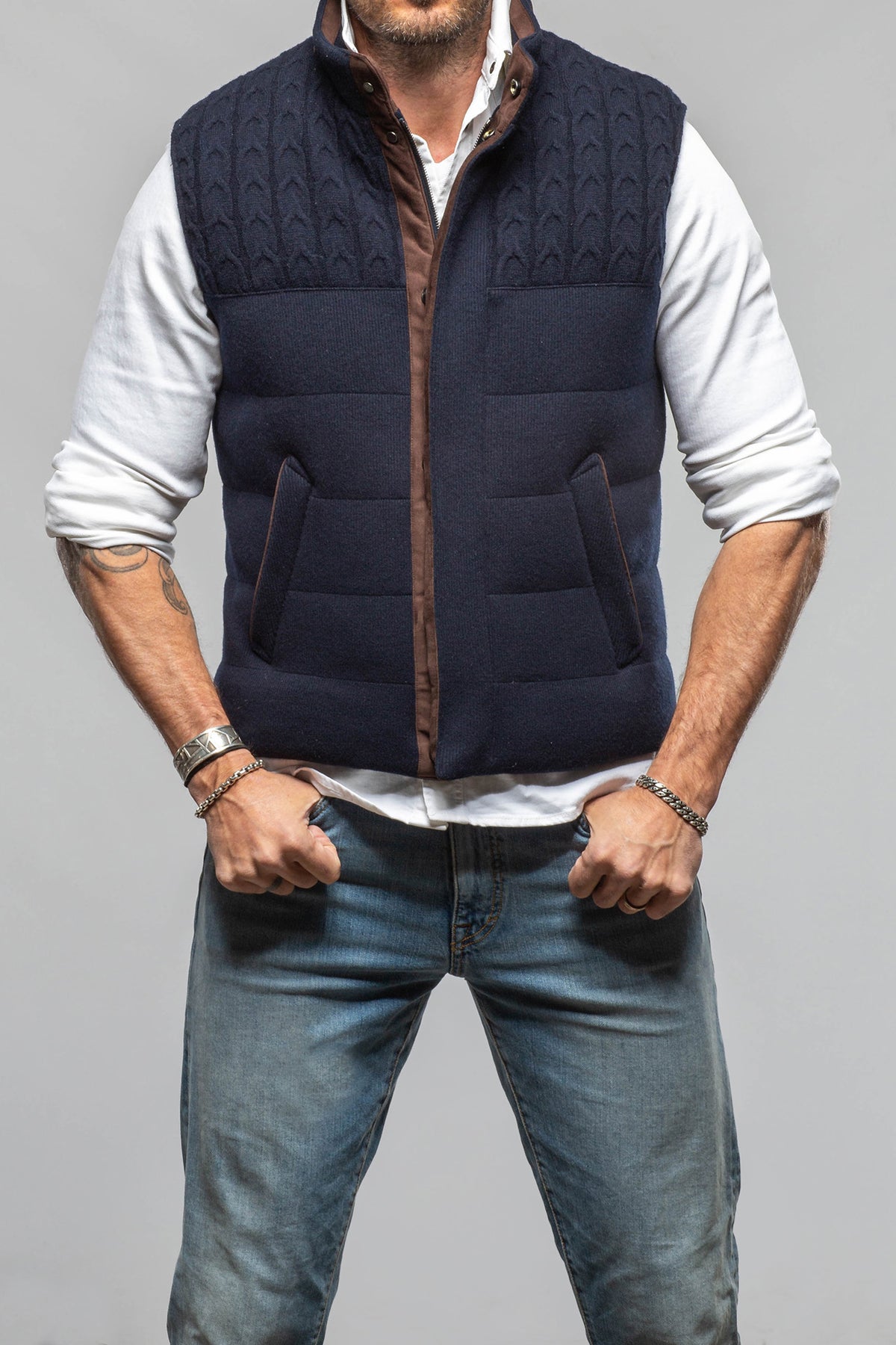 Axels-BDSR DP Down Vest W Fabric In Navy Mens - Outerwear - Cloth