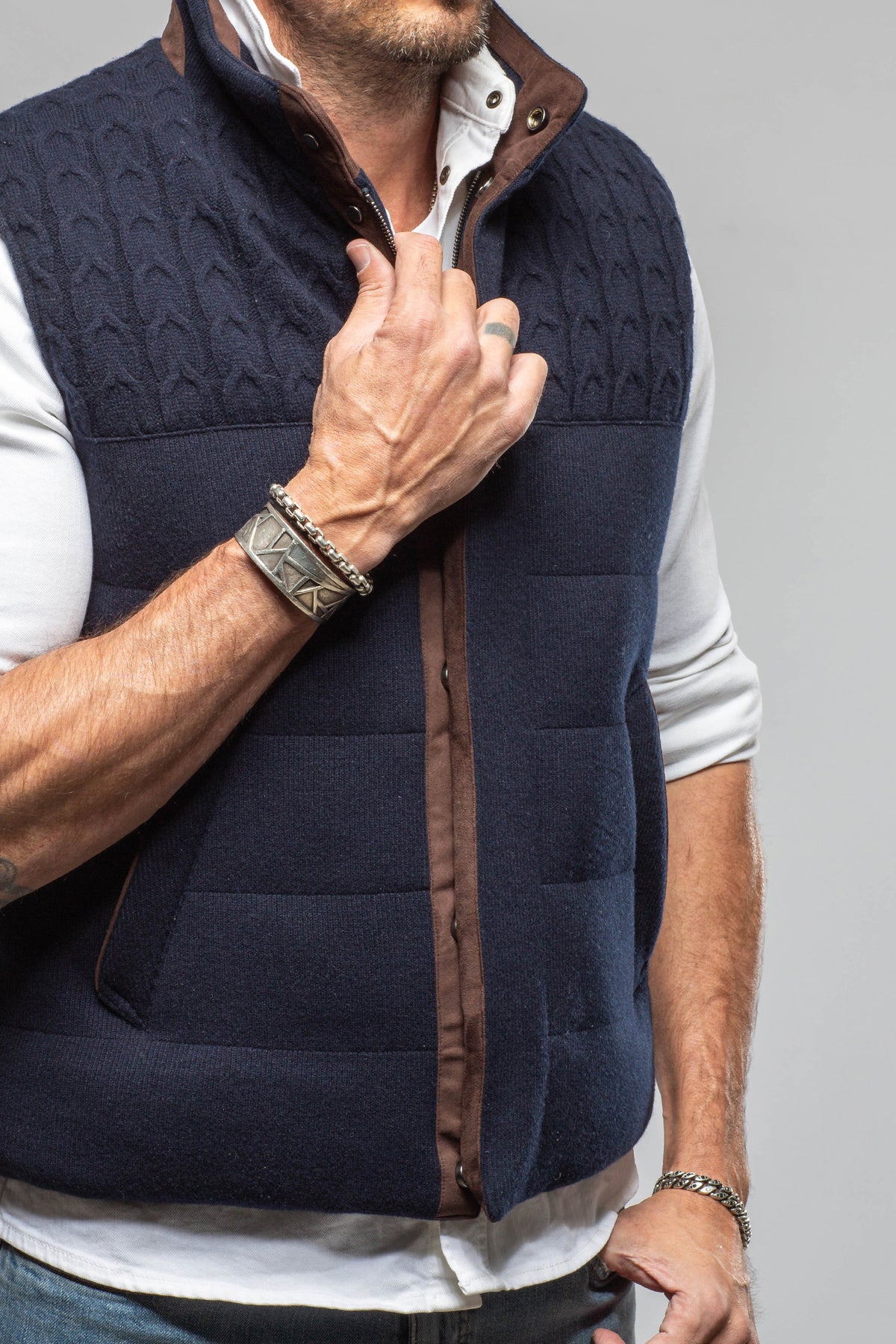 Axels-BDSR DP Down Vest W Fabric In Navy Mens - Outerwear - Cloth