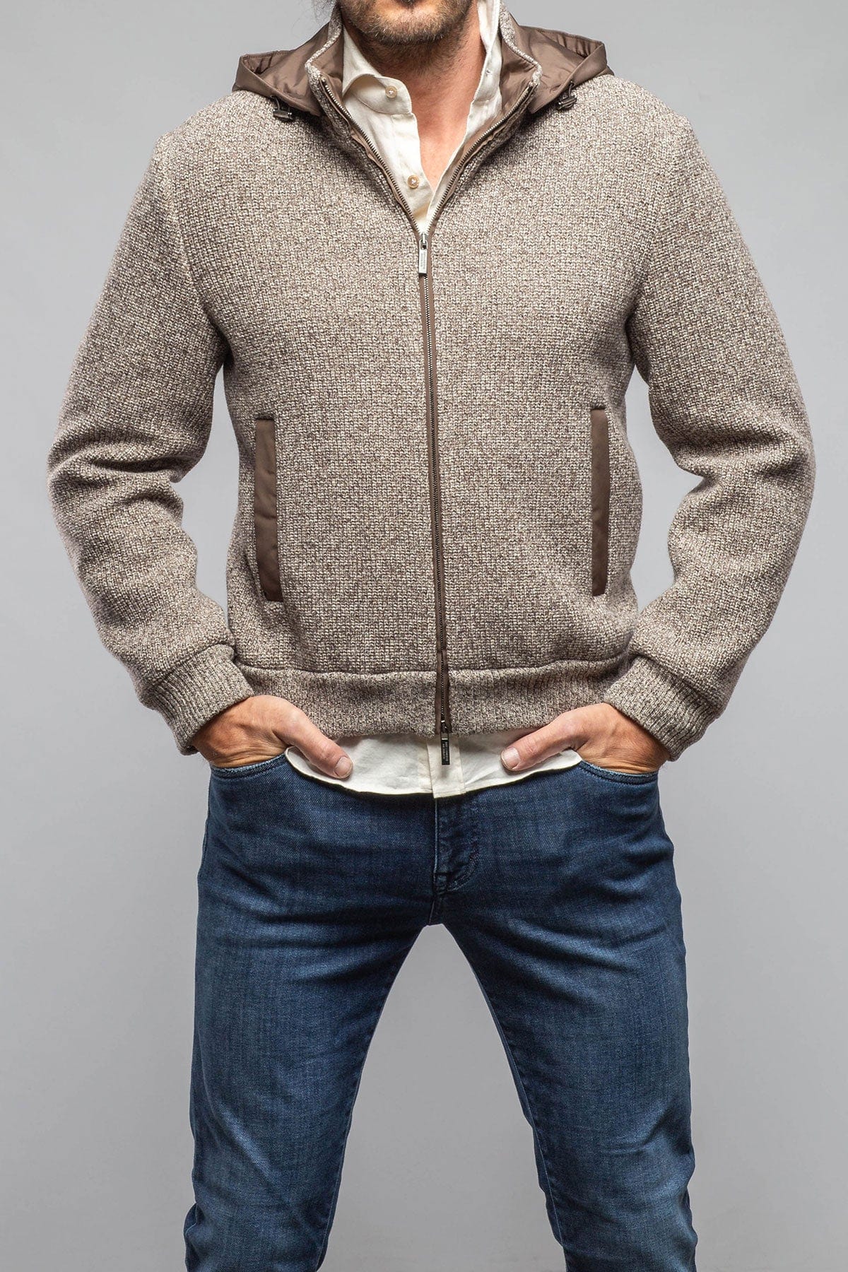 Massi Sweater Jacket In Grey and Beige - AXEL'S