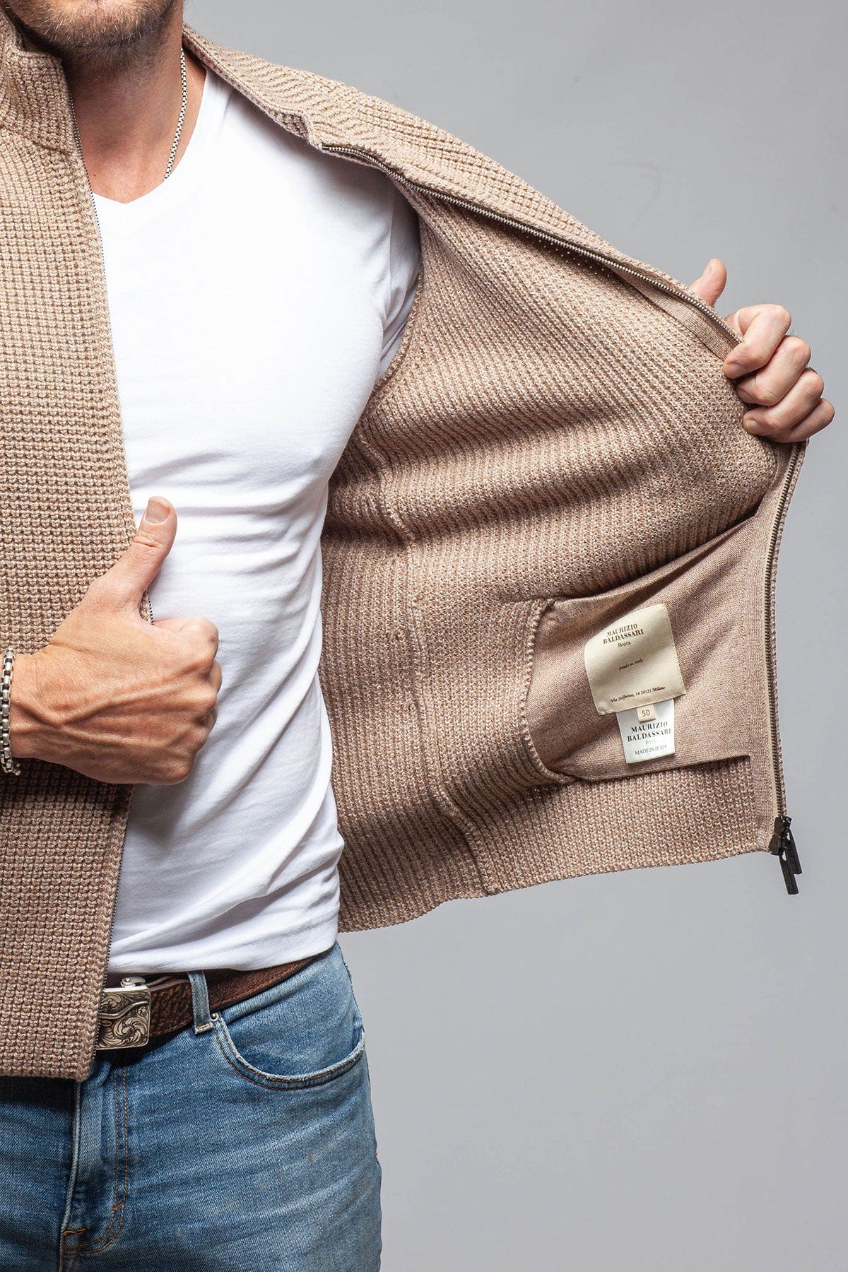 Axels-BDSR Timberline Woven Sweater Jacket In Beige Mens - Sweaters