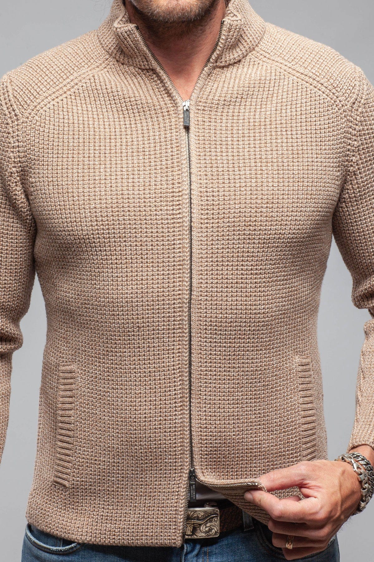 Axels-BDSR Timberline Woven Sweater Jacket In Beige Mens - Sweaters