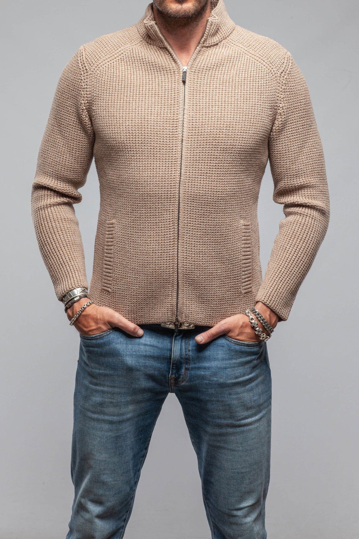 Axels-BDSR Timberline Woven Sweater Jacket In Beige Mens - Sweaters