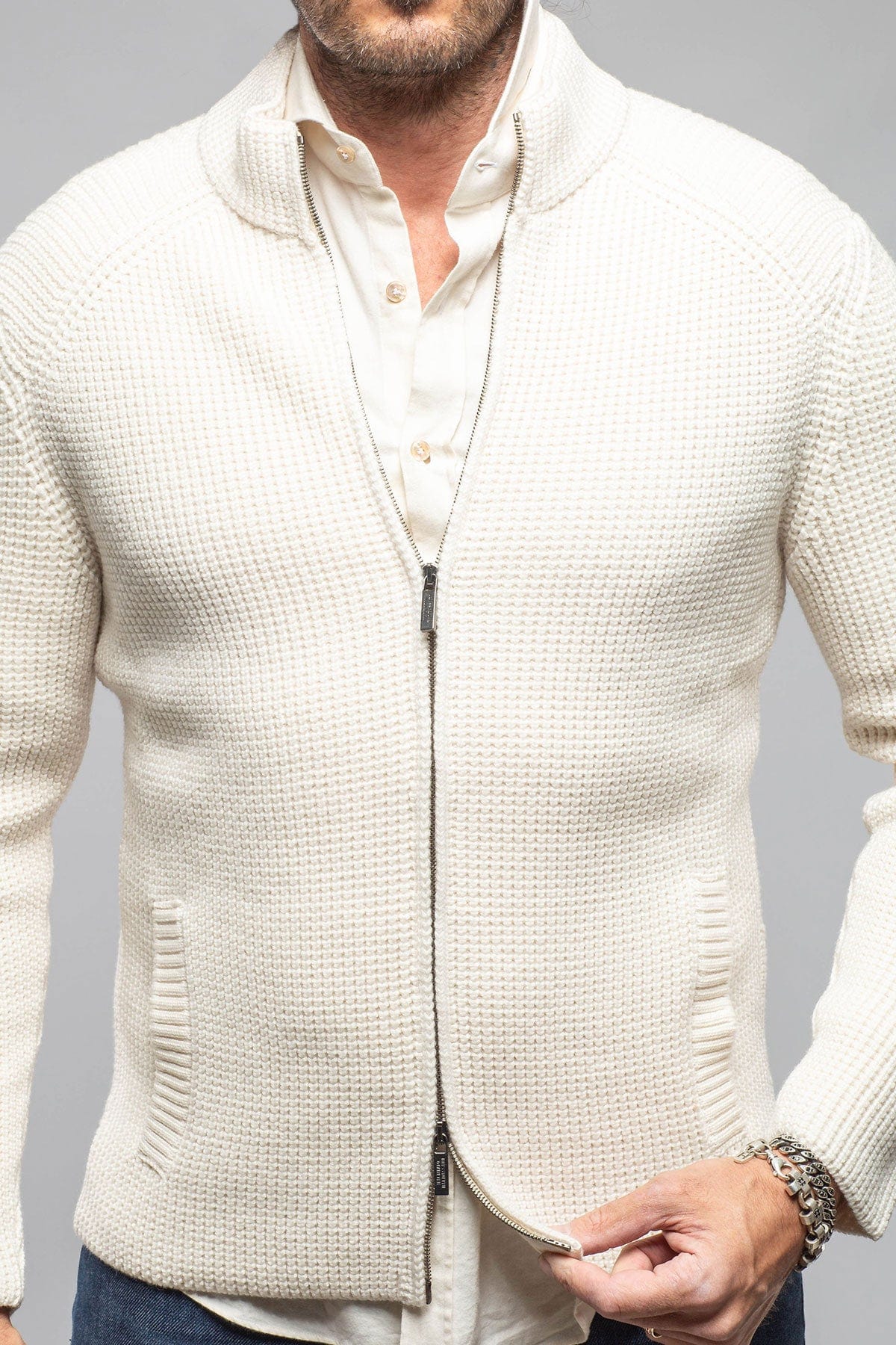 Axels-BDSR Timberline Woven Sweater Jacket In Cream Mens - Sweaters