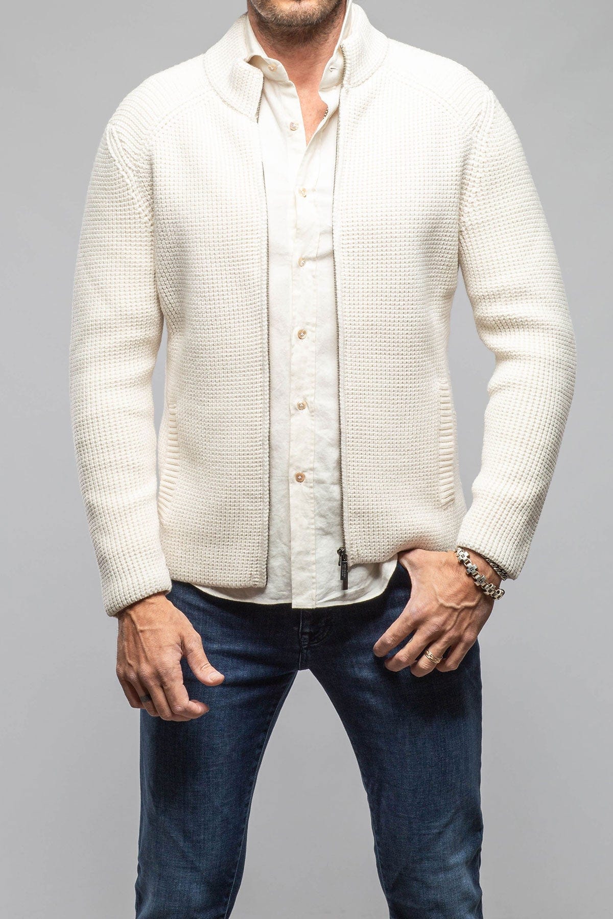 Axels-BDSR Timberline Woven Sweater Jacket In Cream Mens - Sweaters