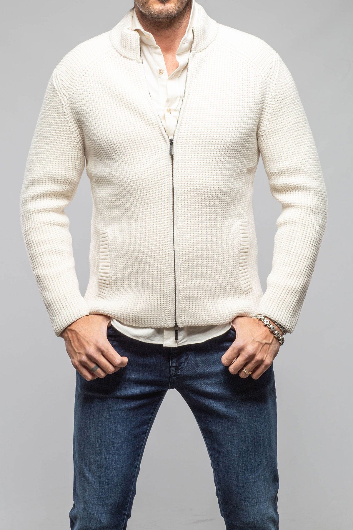 Axels-BDSR Timberline Woven Sweater Jacket In Cream Mens - Sweaters