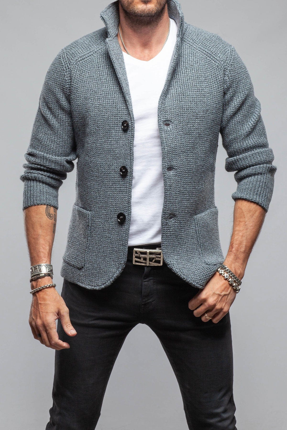 Axels-BDSR Tuscan Sweater Jacket In Charcoal Mens - Sweaters