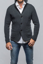 Tuscan Sweater Jacket In Olive Navy - AXEL'S