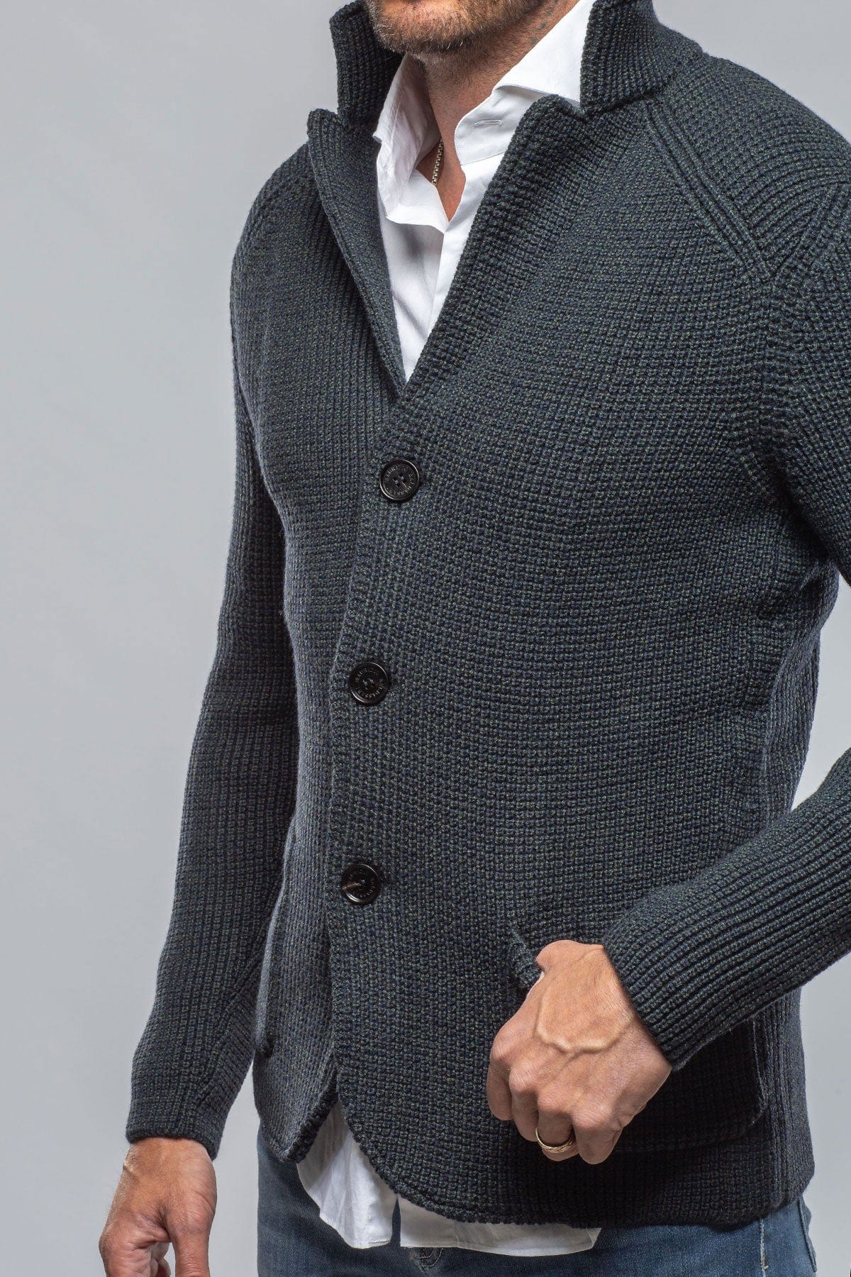 Tuscan Sweater Jacket In Olive Navy - AXEL'S