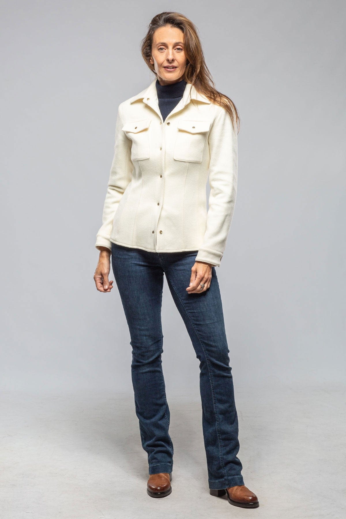 Eloise Virgin Wool Shirt Jacket In White - AXEL'S