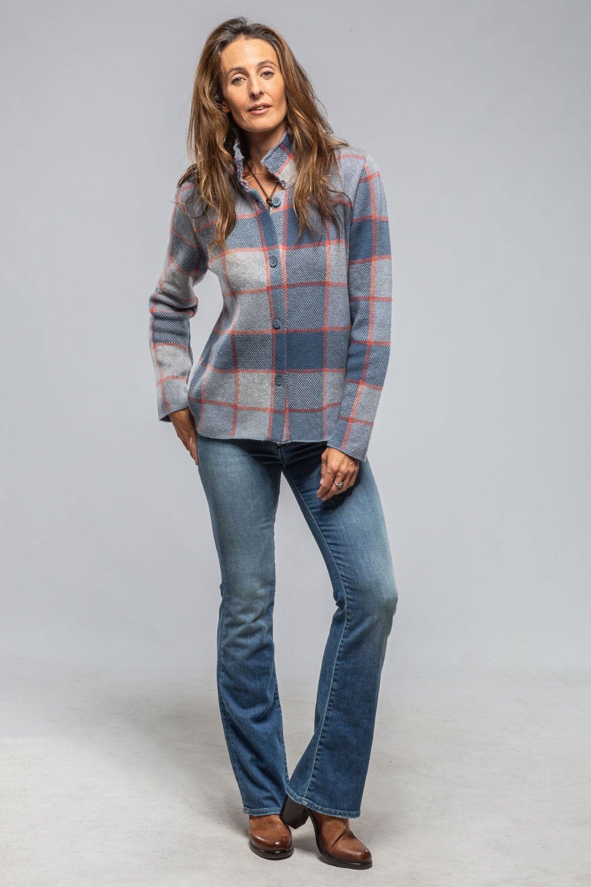 Fulvia Cashmere Plaid Shirt In Denim - AXEL'S