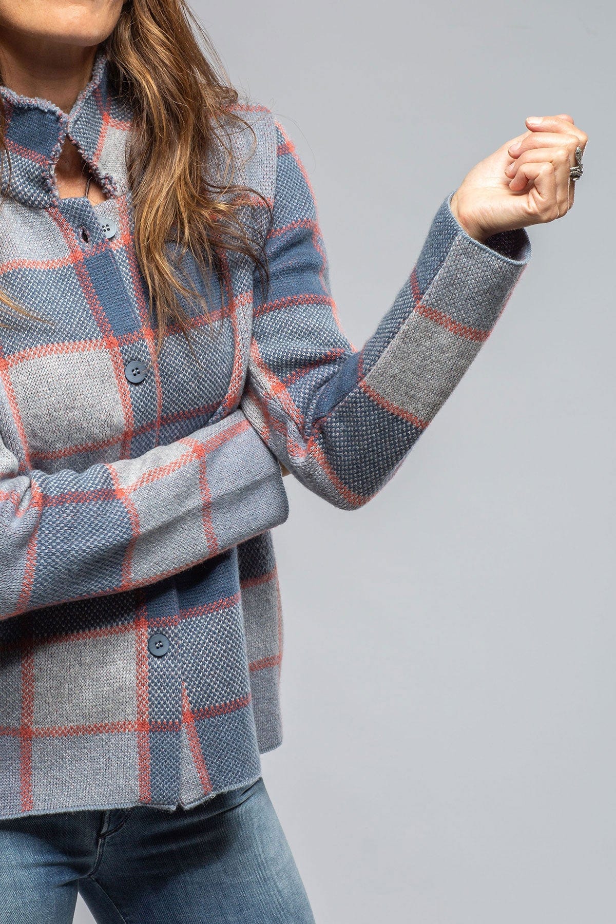 Fulvia Cashmere Plaid Shirt In Denim - AXEL'S