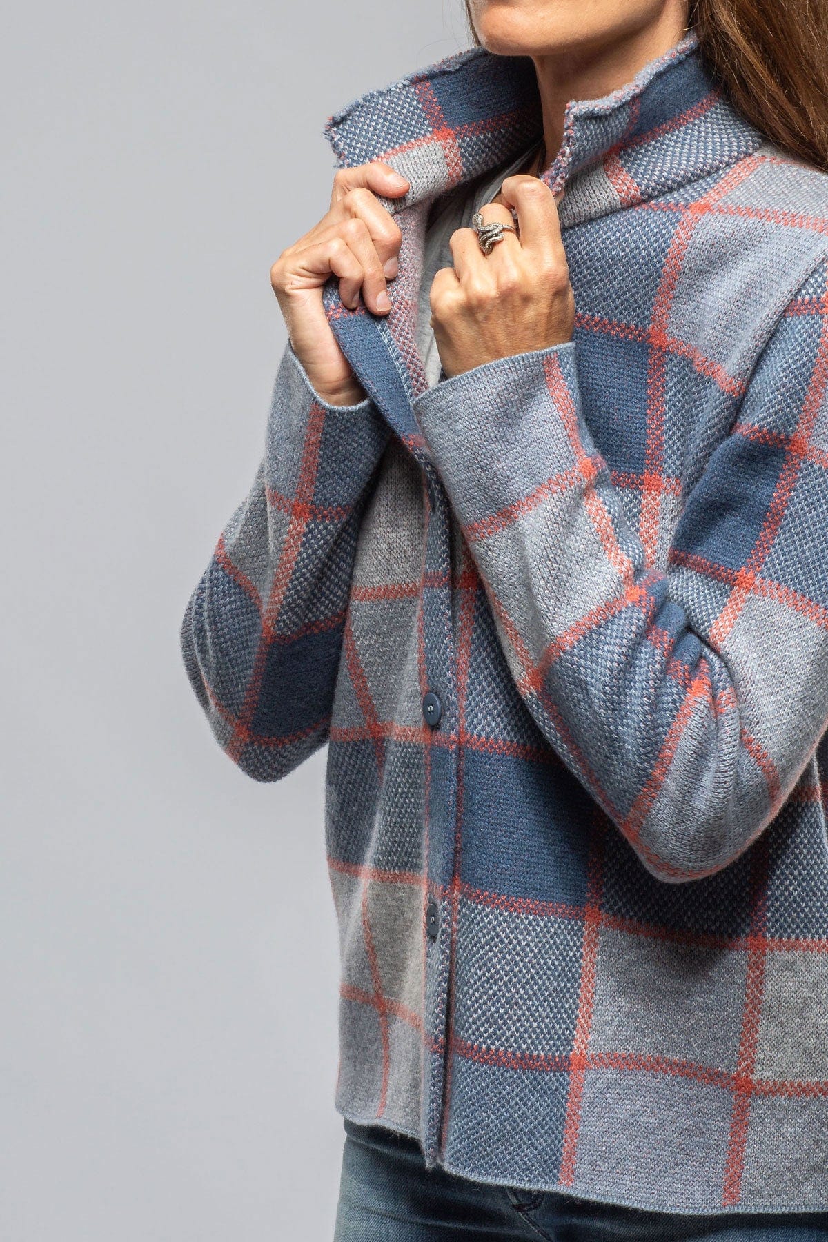 Fulvia Cashmere Plaid Shirt In Denim - AXEL'S