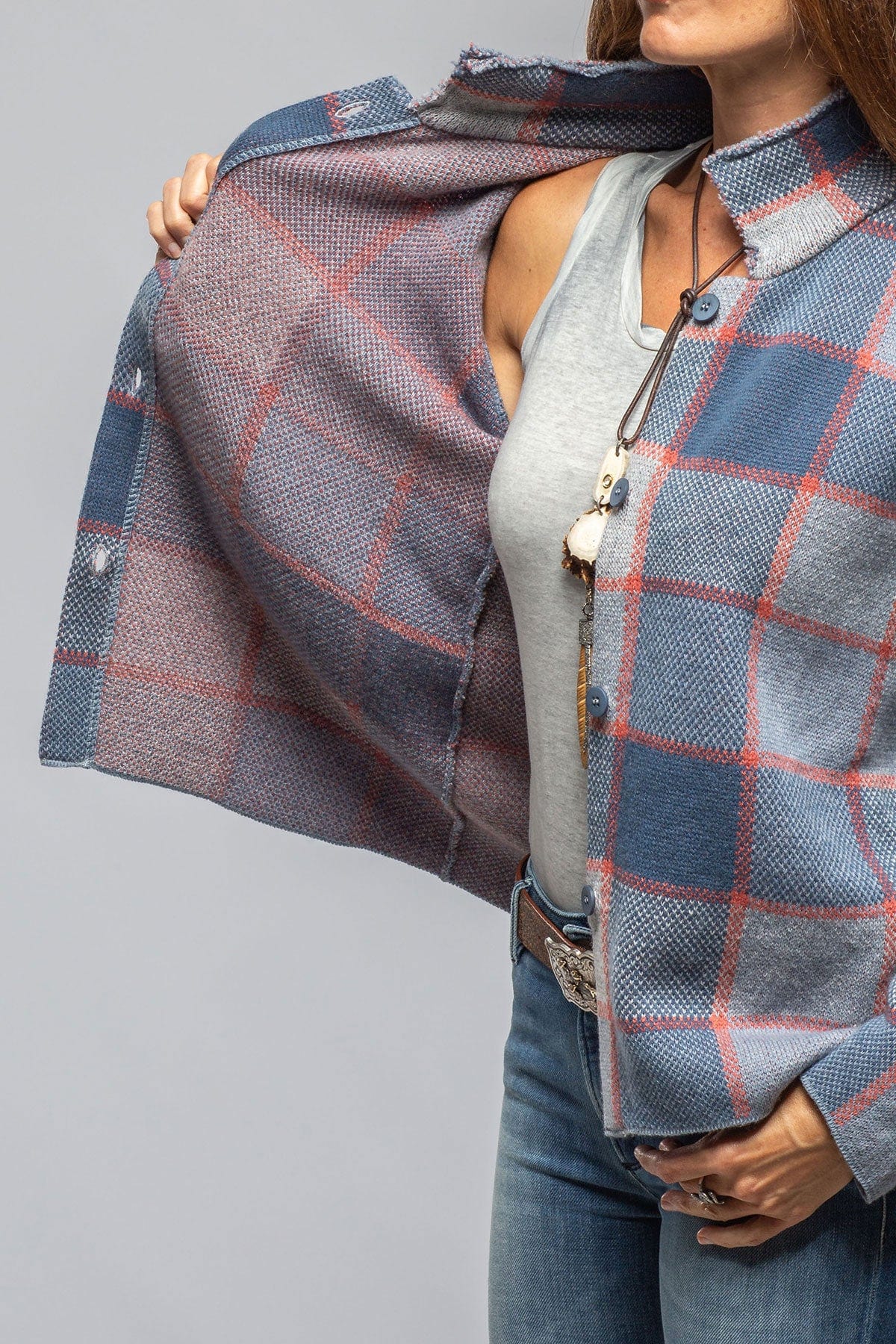 Fulvia Cashmere Plaid Shirt In Denim - AXEL'S