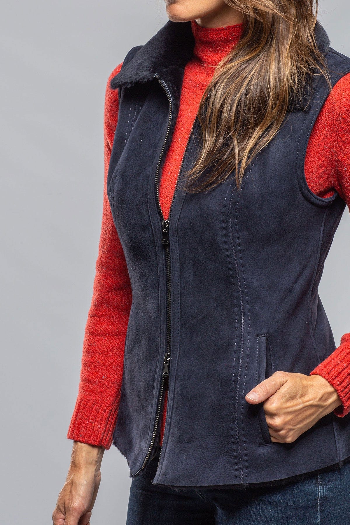 Geneva Shearling Vest In Blue - AXEL'S