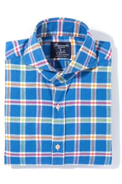 Amedee Brushed Cotton Check in Royal and Orange - AXEL'S