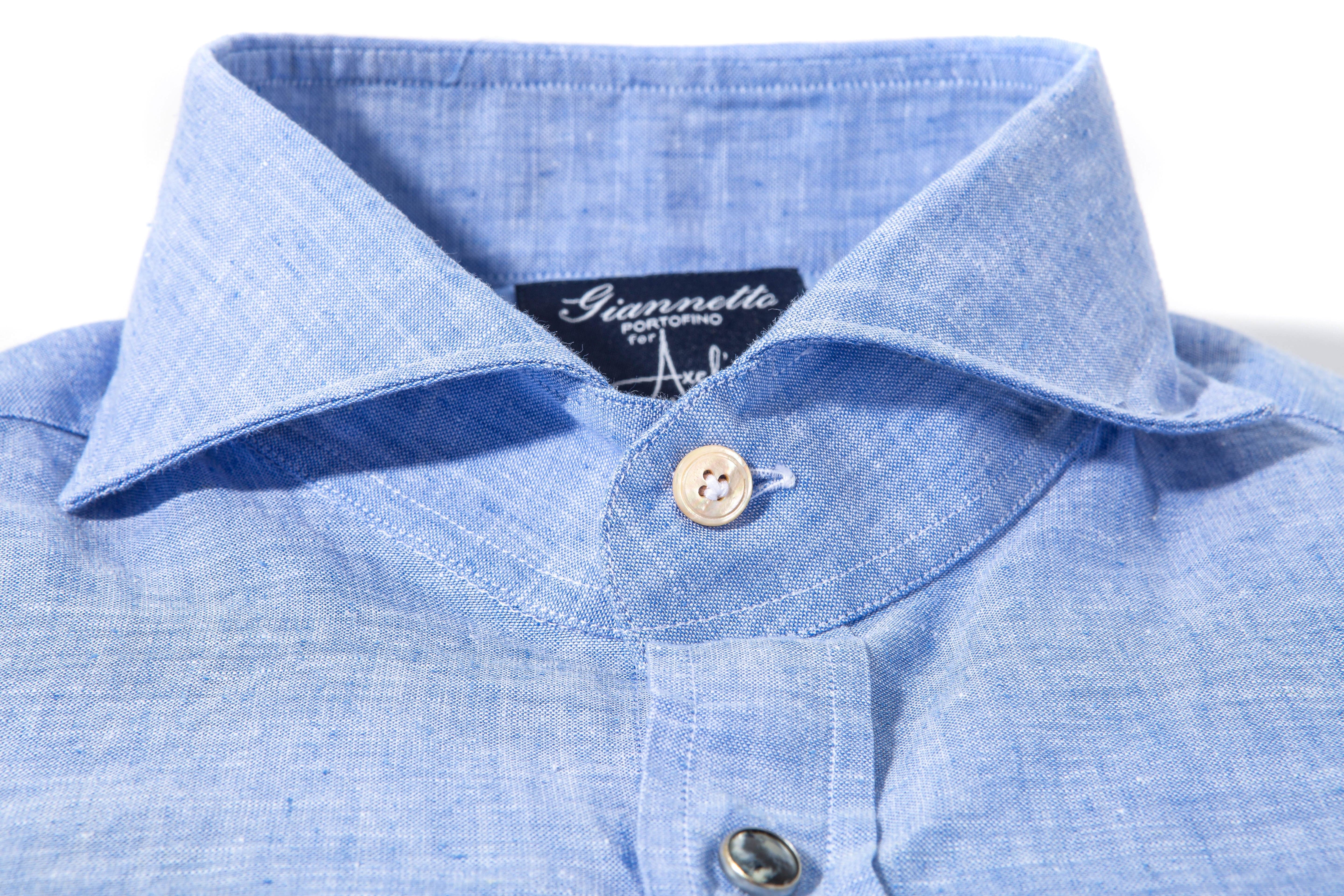 Mach Linen Cotton Snap Shirt in Blue - AXEL'S