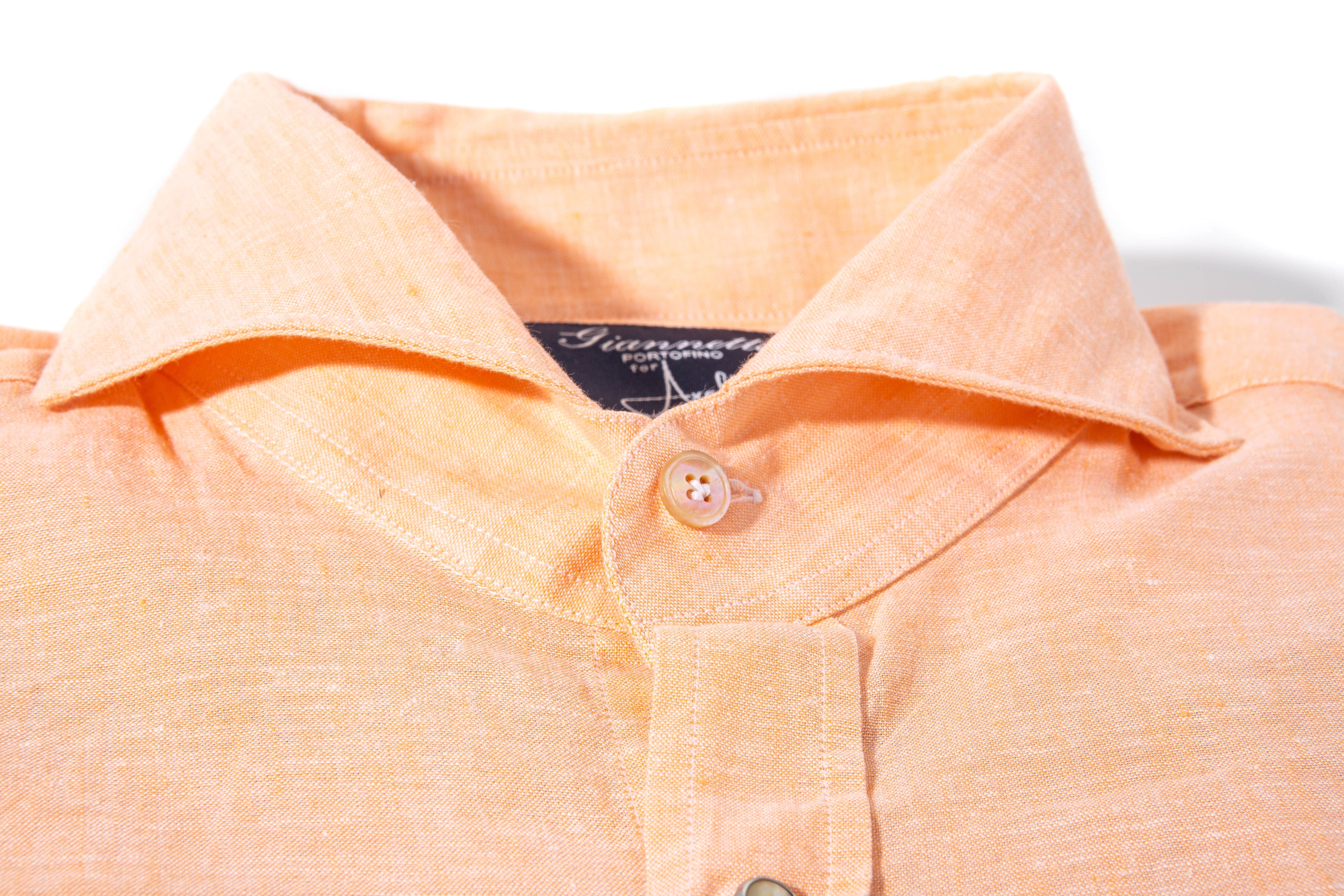 Mach Linen Cotton Snap Shirt in Orange - AXEL'S