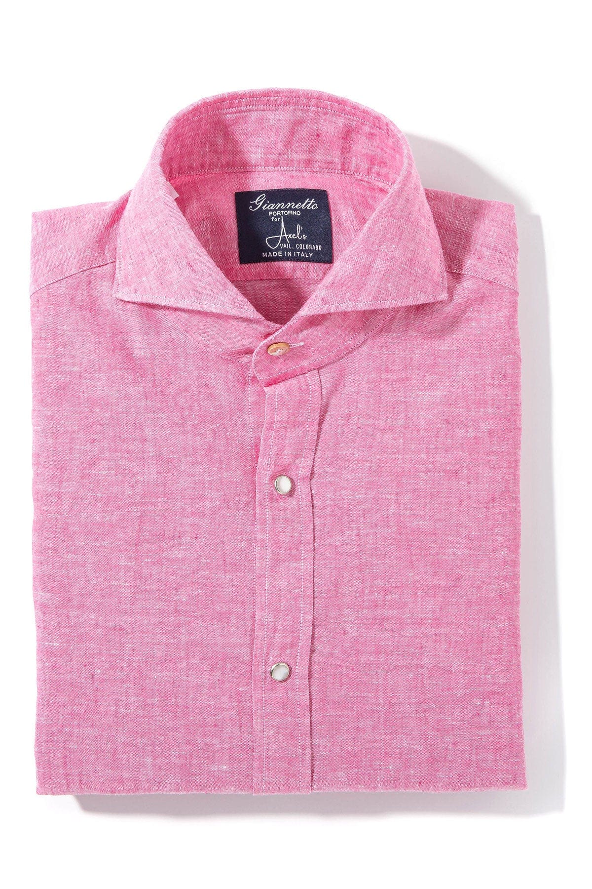Mach Linen Cotton Snap Shirt in Pink - AXEL'S