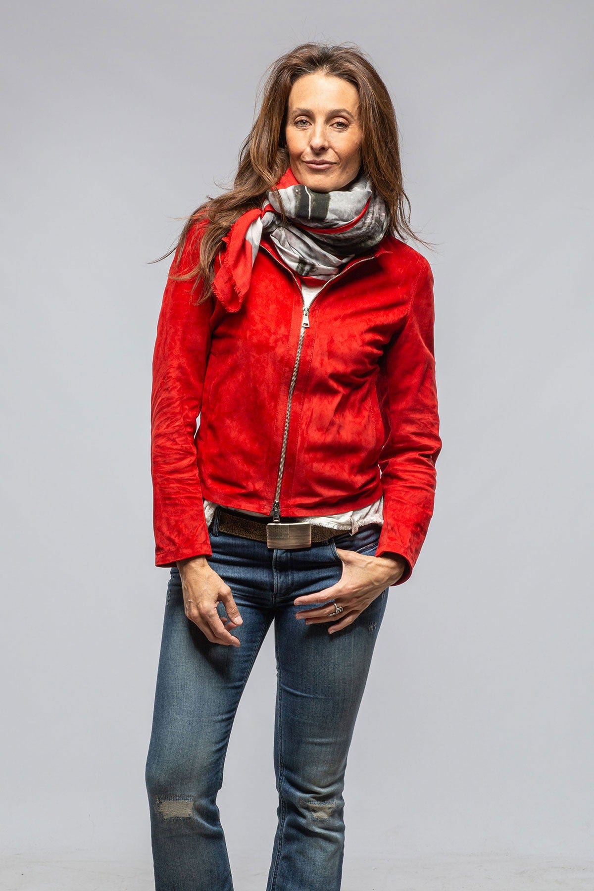 Axels Helen Suede Short Jacket In Rossa Ladies - Outerwear - Leather