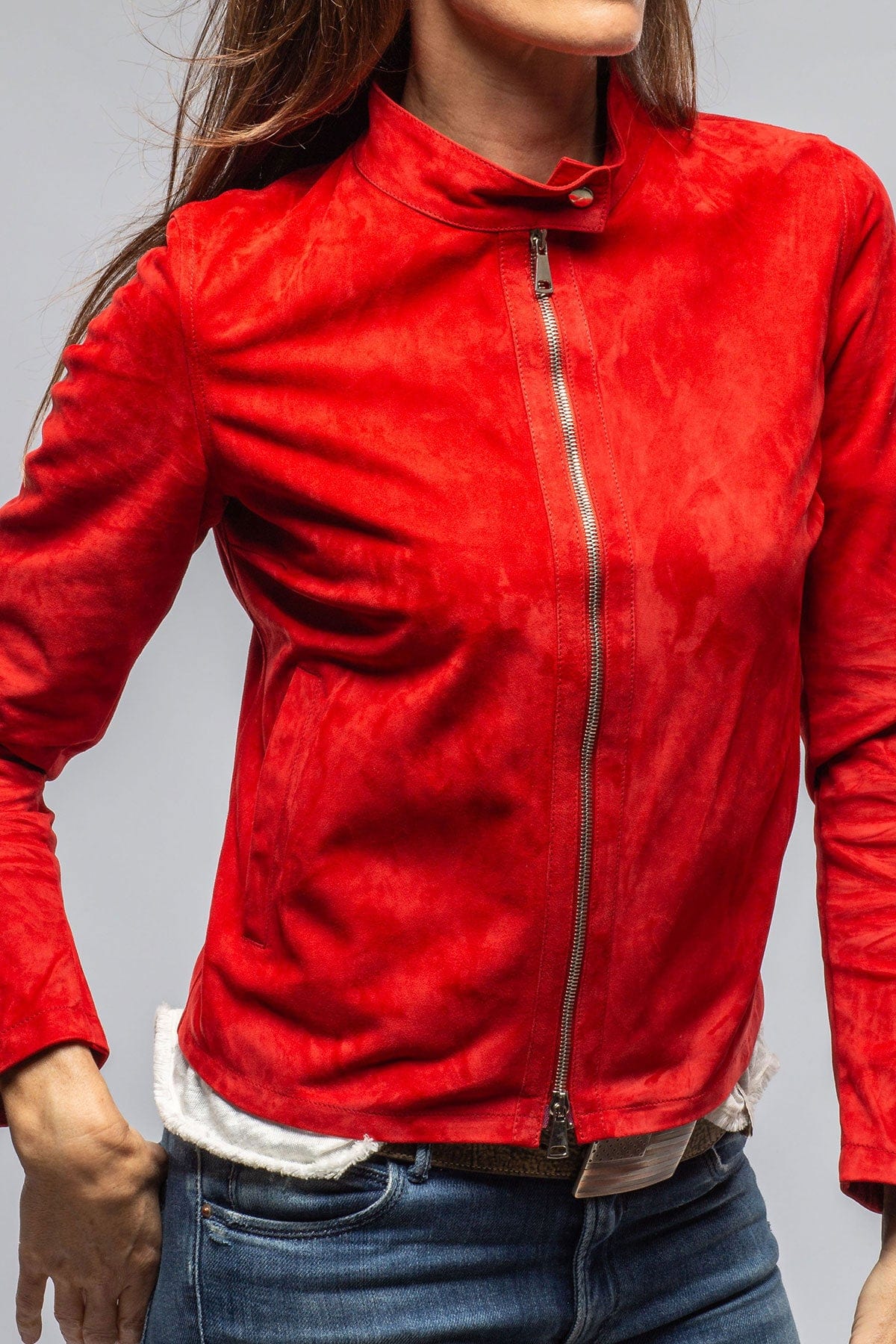 Axels Helen Suede Short Jacket In Rossa Ladies - Outerwear - Leather