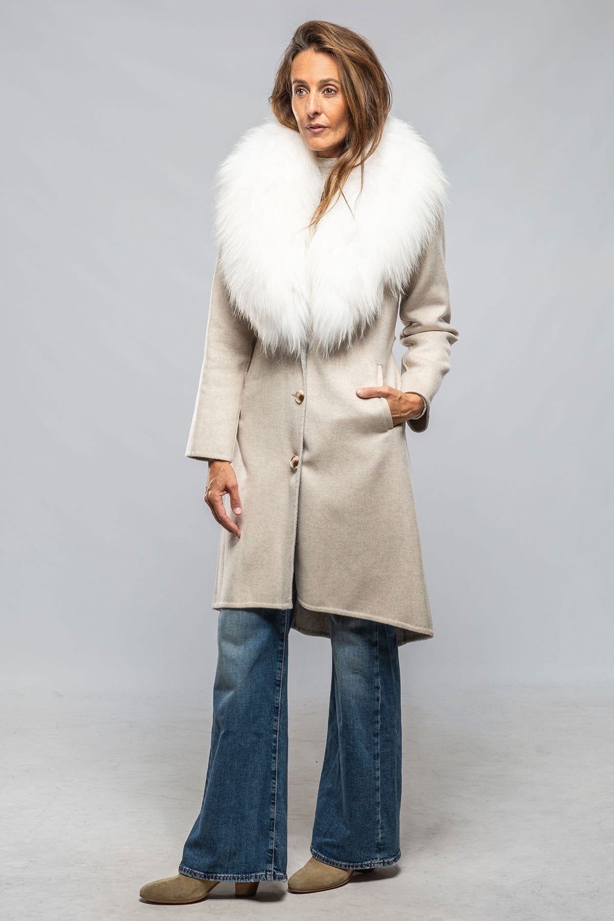 Liana Virgin Wool Coat In Oatmeal - AXEL'S