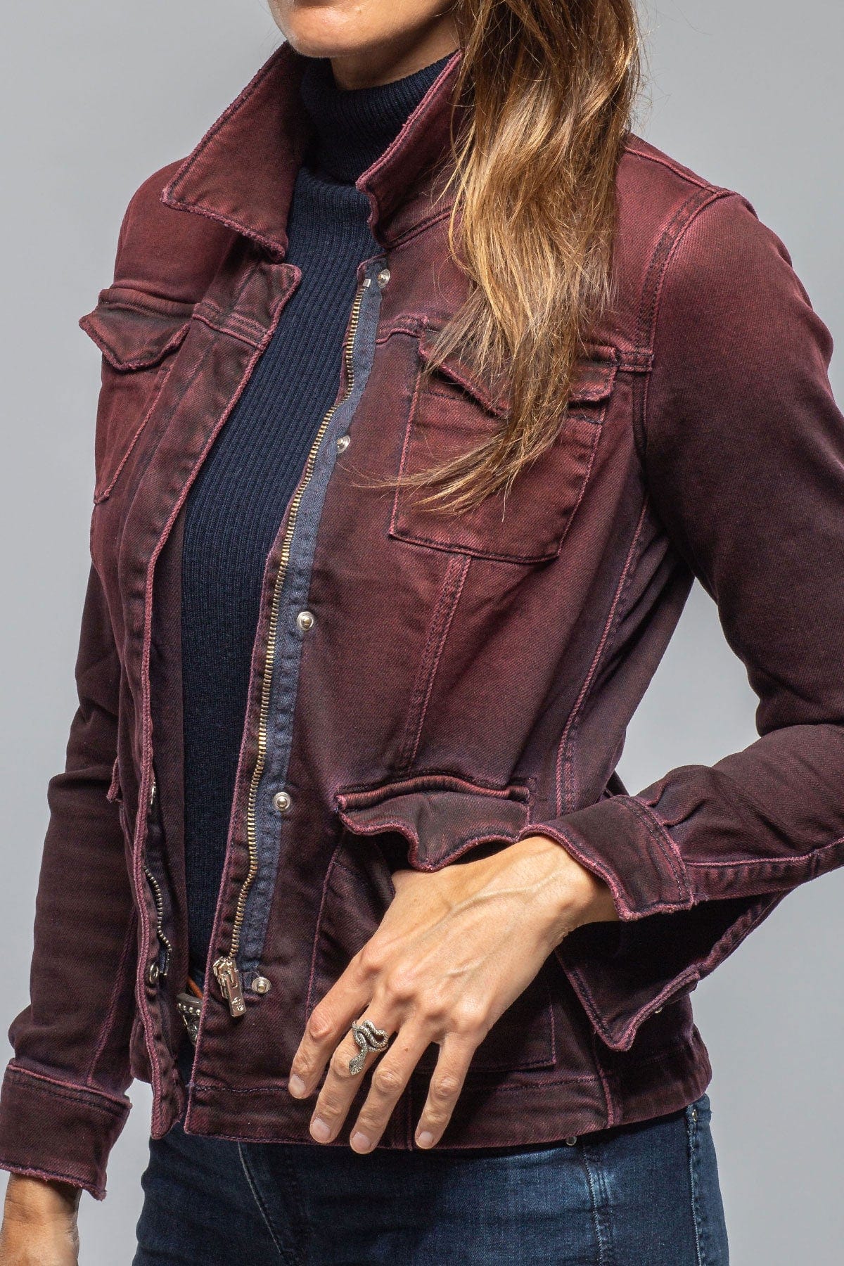 Beale Over-Dyed Denim Jacket In Bordeaux - AXEL'S