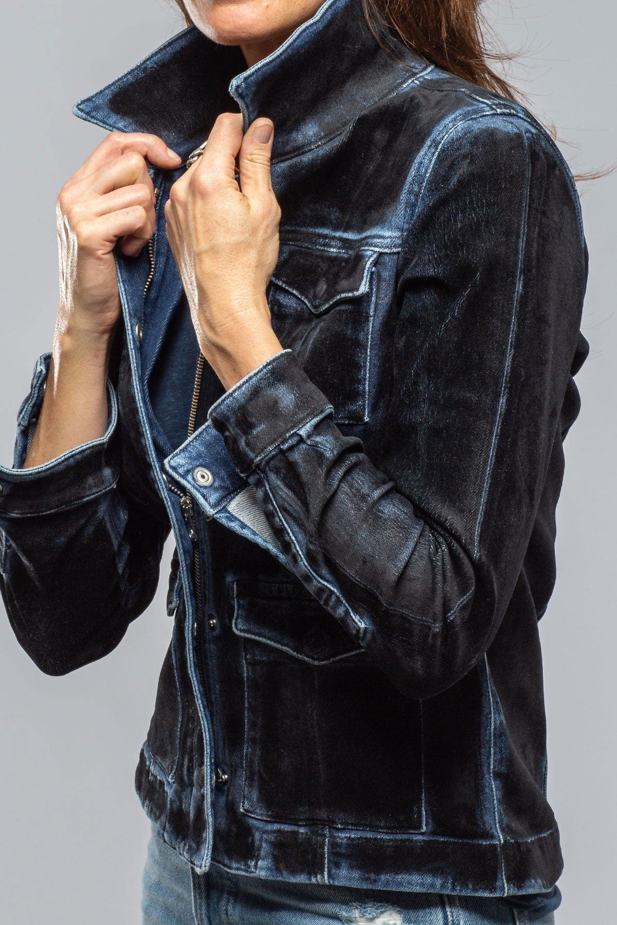 Beale Velvet Denim Jacket In Navy - AXEL'S