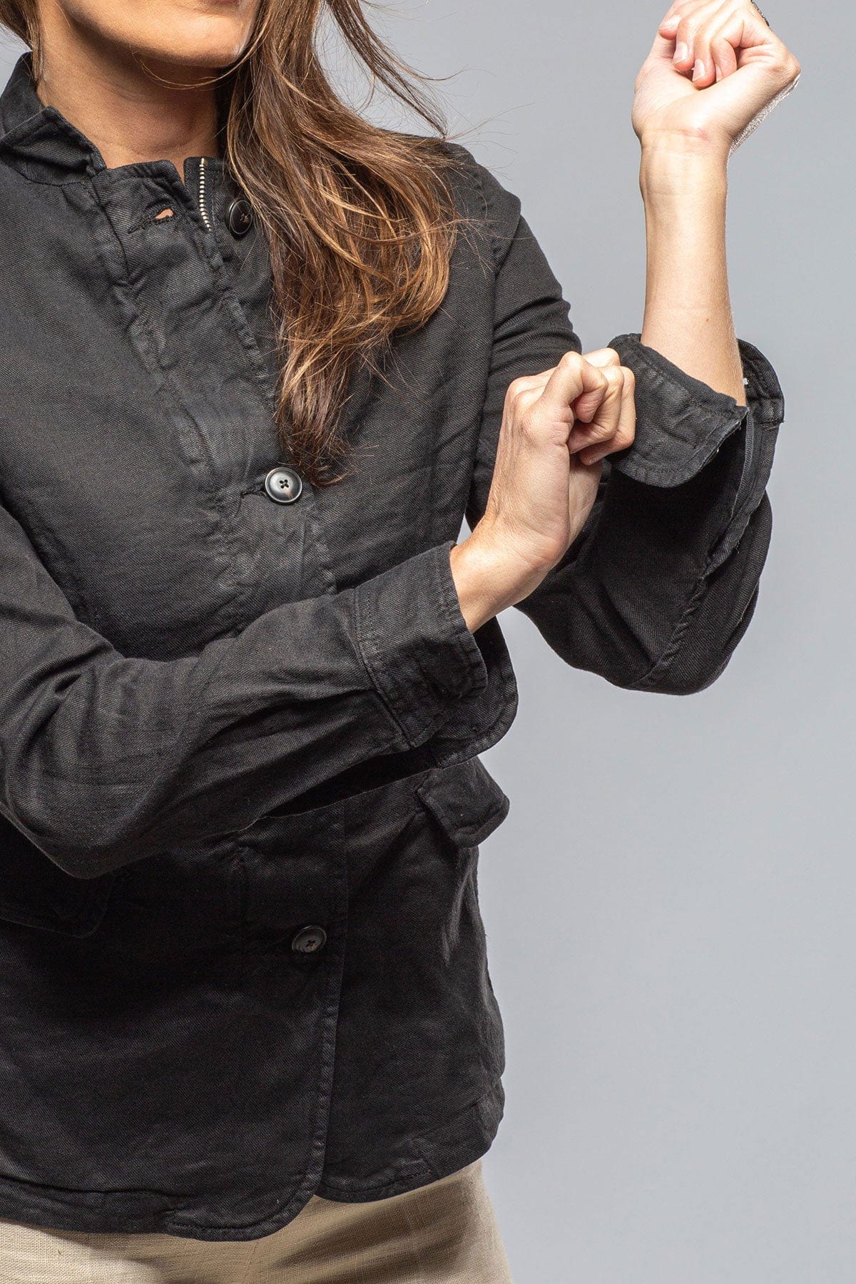 Axels Premium Denim Chama Cotton Linen Washed Blazer Jacket In Black Ladies - Outerwear - Cloth